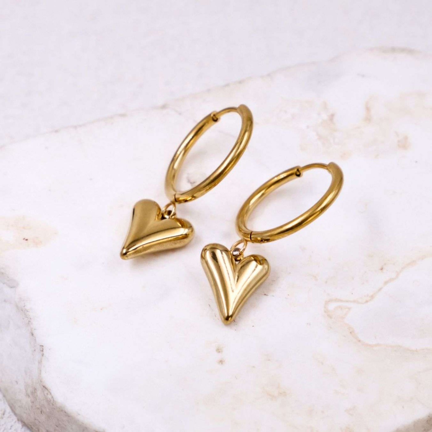 Gold-plated Hoop Earrings | Heart Charm — Earrings from Toolittle — additional view 4