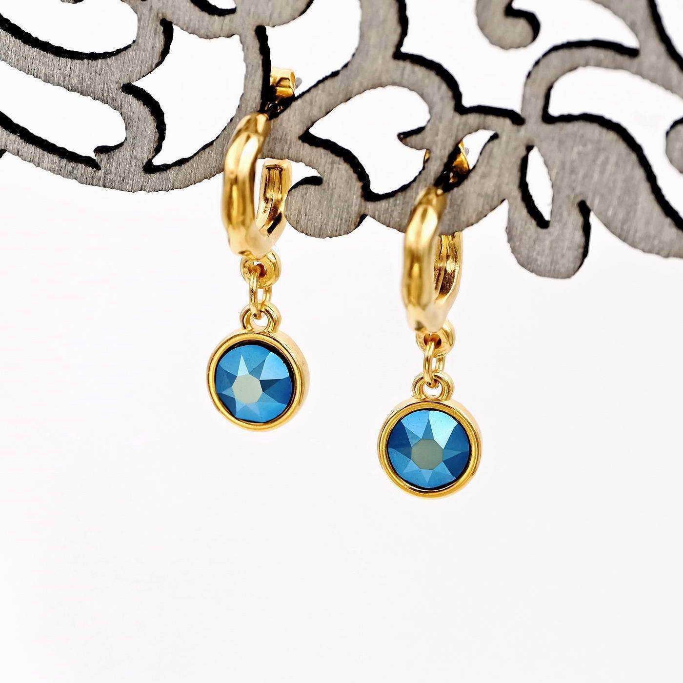 Gold-plated hoop earrings with crystals — Earrings from Toolittle — additional view 3
