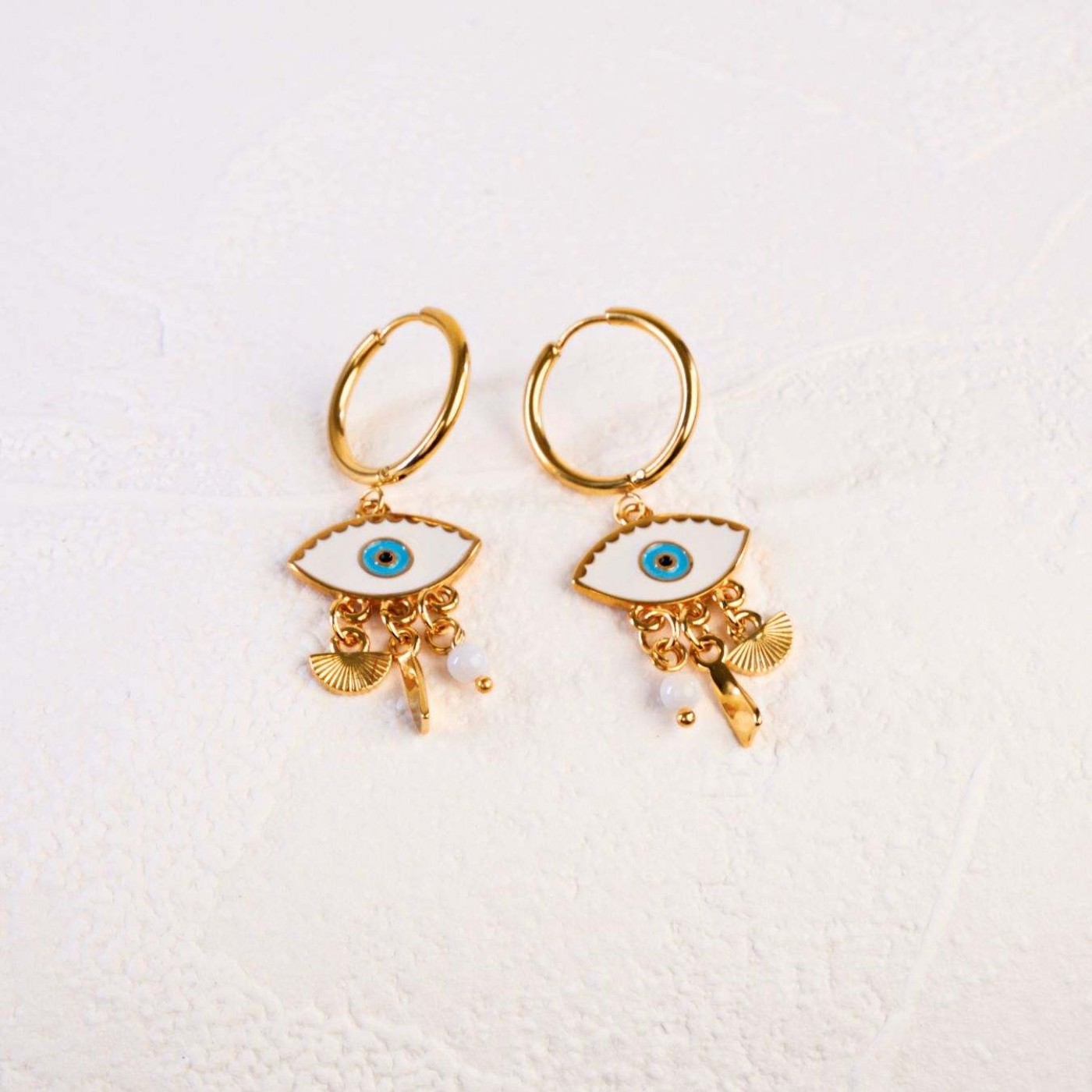 Gold-plated Hoop Earrings | Enamelled Evil Eye — Earrings from Toolittle — additional view 5