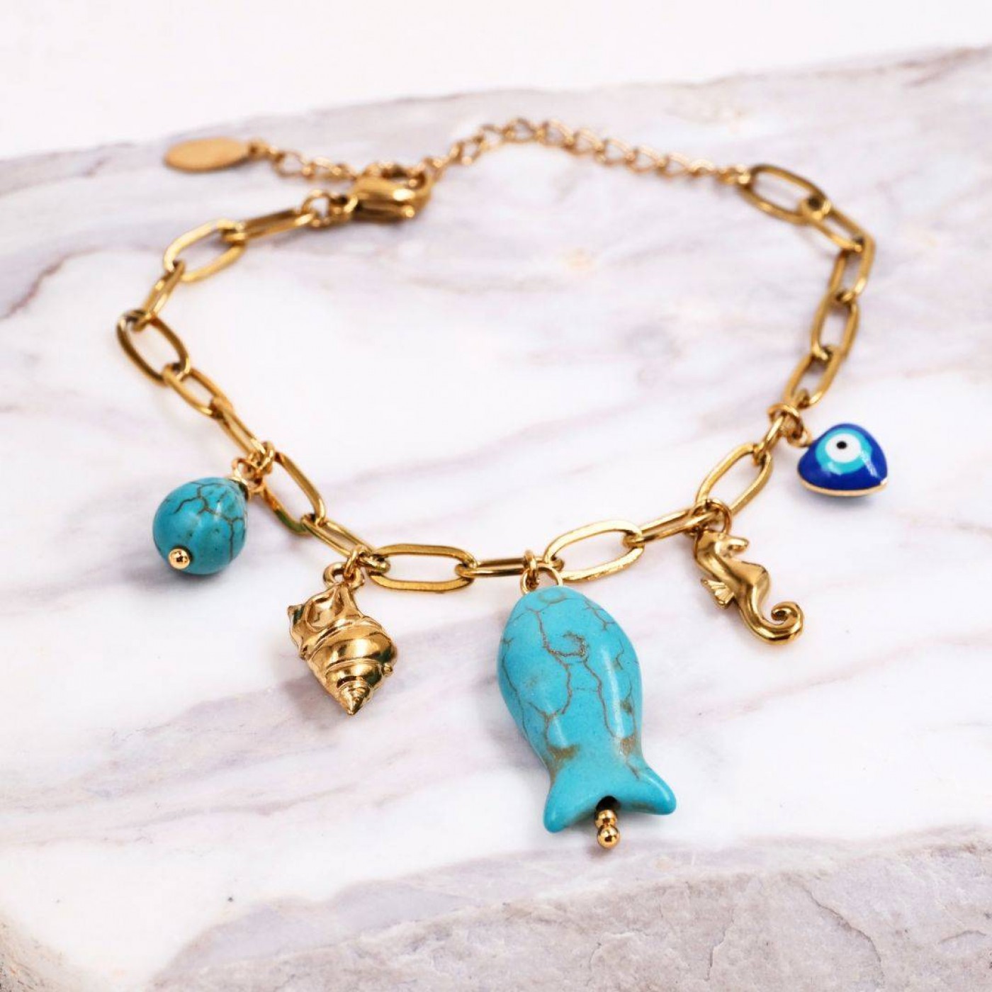 Stainless Steel Jewelry: Howlite Fish Bracelet — Bracelets from Toolittle — additional view 2