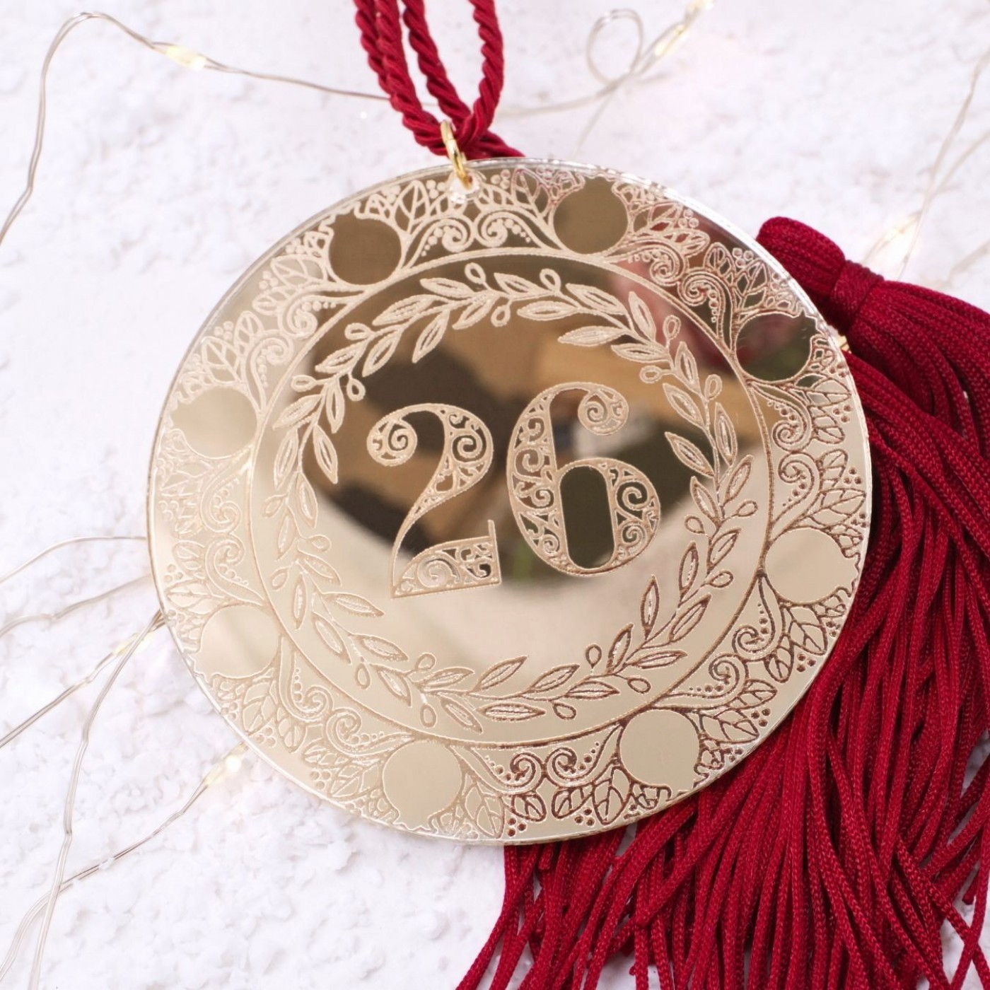 Handmade 2026 Good Luck Charm – Gold Mirror Plexiglass Disc with “26” Engraving — Pendants & charms from Toolittle — additional view 3