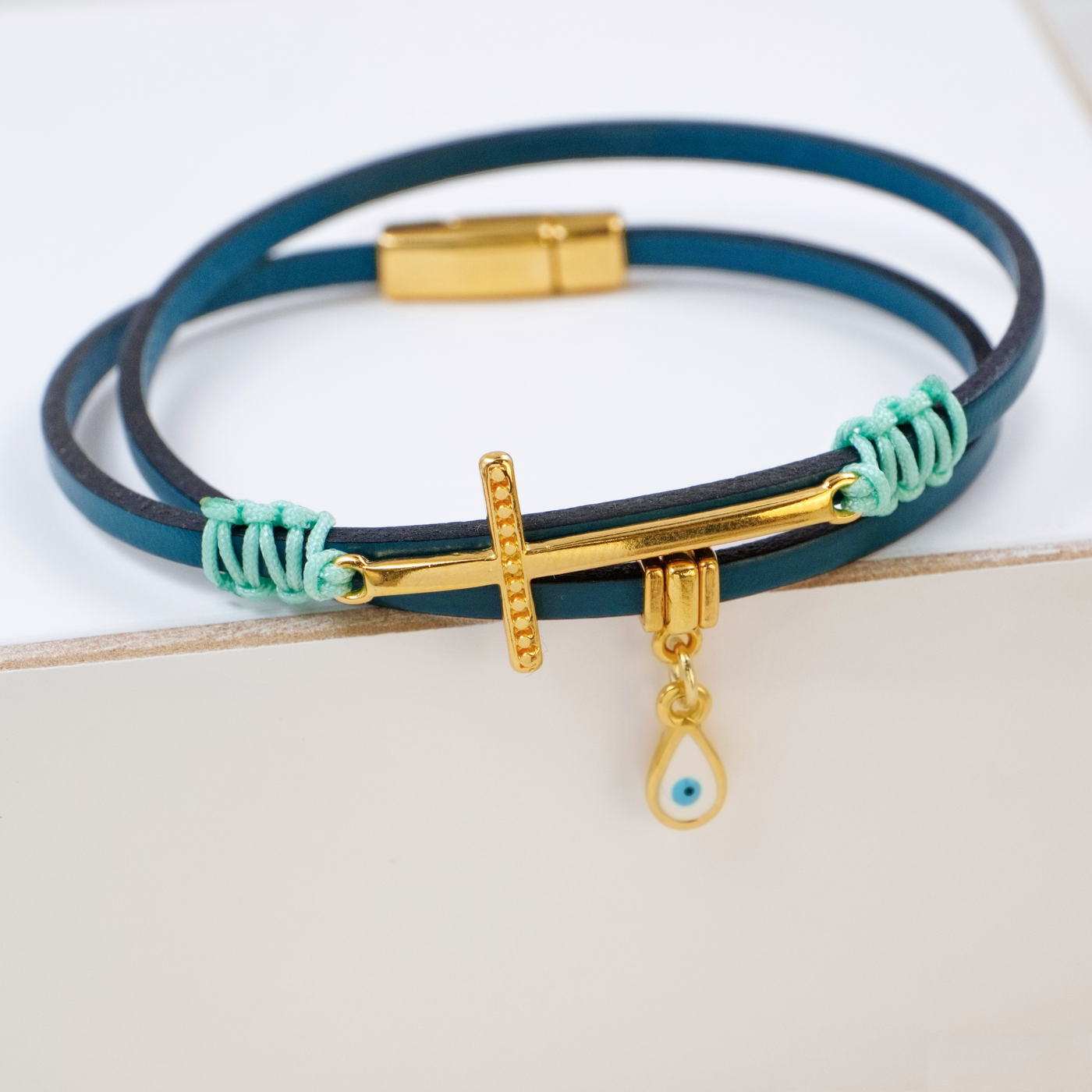Cross Double-wrapped Leather Bracelet — Bracelets from Toolittle — additional view 3