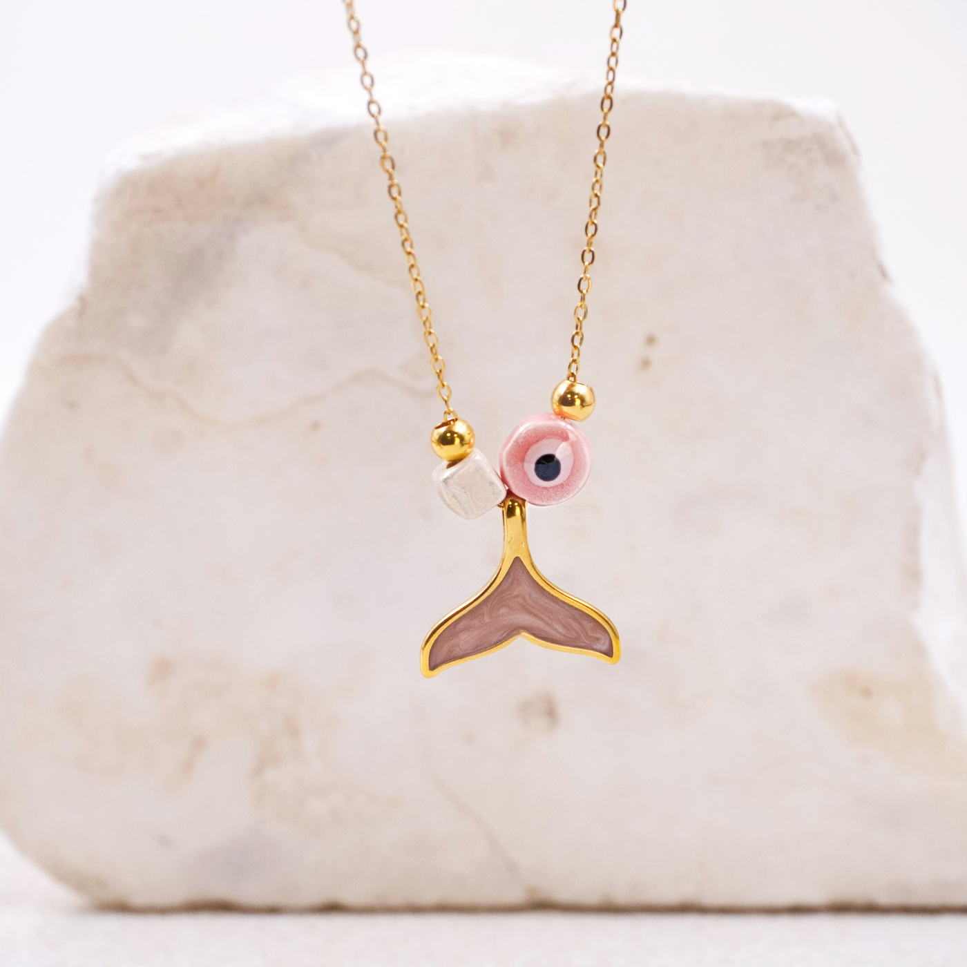 Enamelled Fish Tail & Evil Eye Necklace — Necklaces from Toolittle — additional view 2