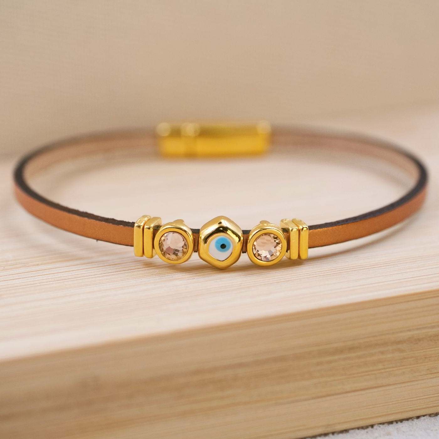 Evil Eye & Crystals Leather Bracelet — Bracelets from Toolittle — additional view 3