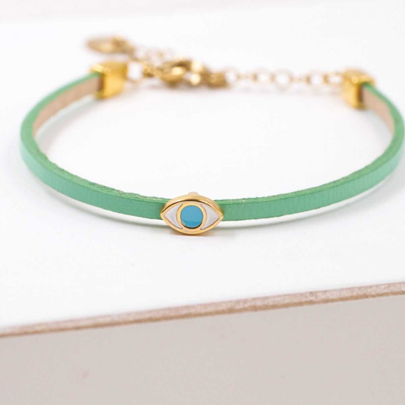 Handmade Leather Bracelet with Evil Eye – 24K Gold Plated — Bracelets from Toolittle — additional view 4