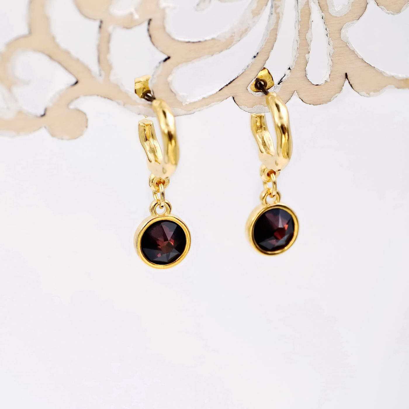 Gold-plated hoop earrings with crystals — Earrings from Toolittle — additional view 2