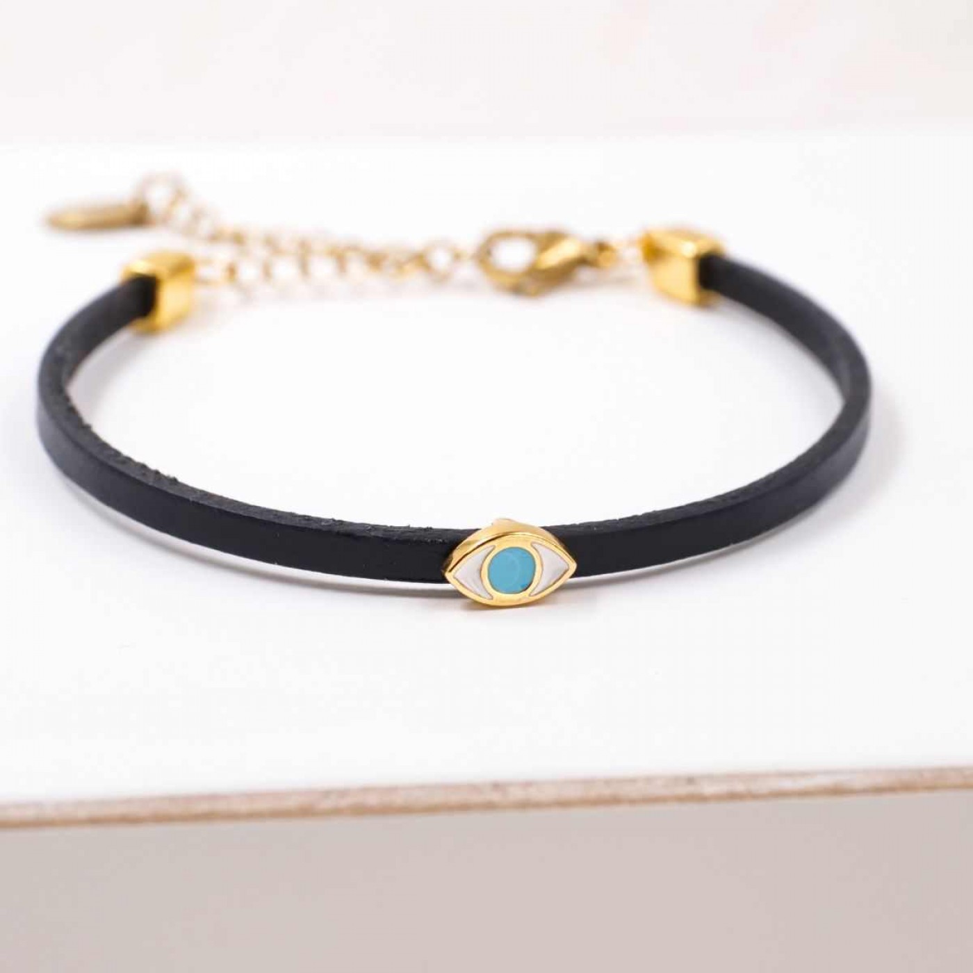 Handmade Leather Bracelet with Evil Eye – 24K Gold Plated — Bracelets from Toolittle — additional view 3