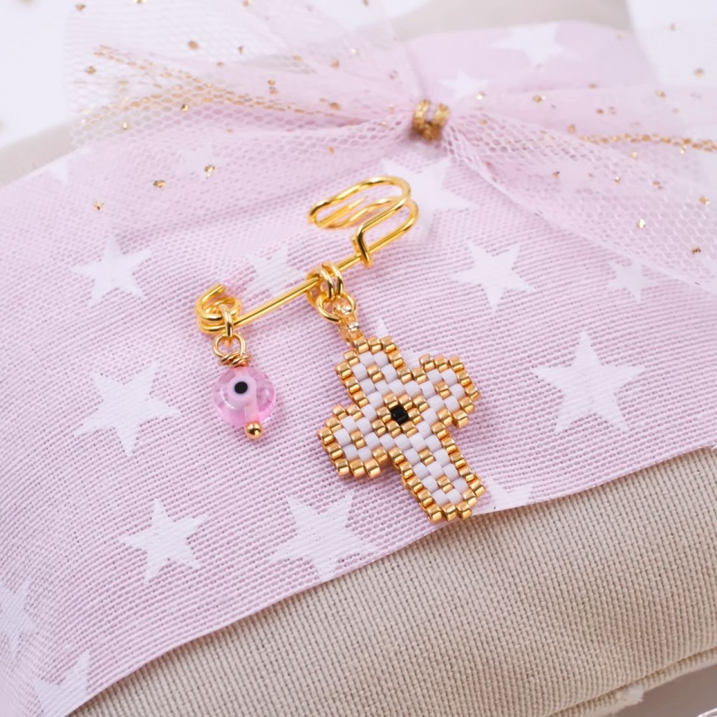 Handmade Newborn Blessing Pillow – Girl: Miyuki Beaded Cross — Pendants & charms from Toolittle — additional view 3