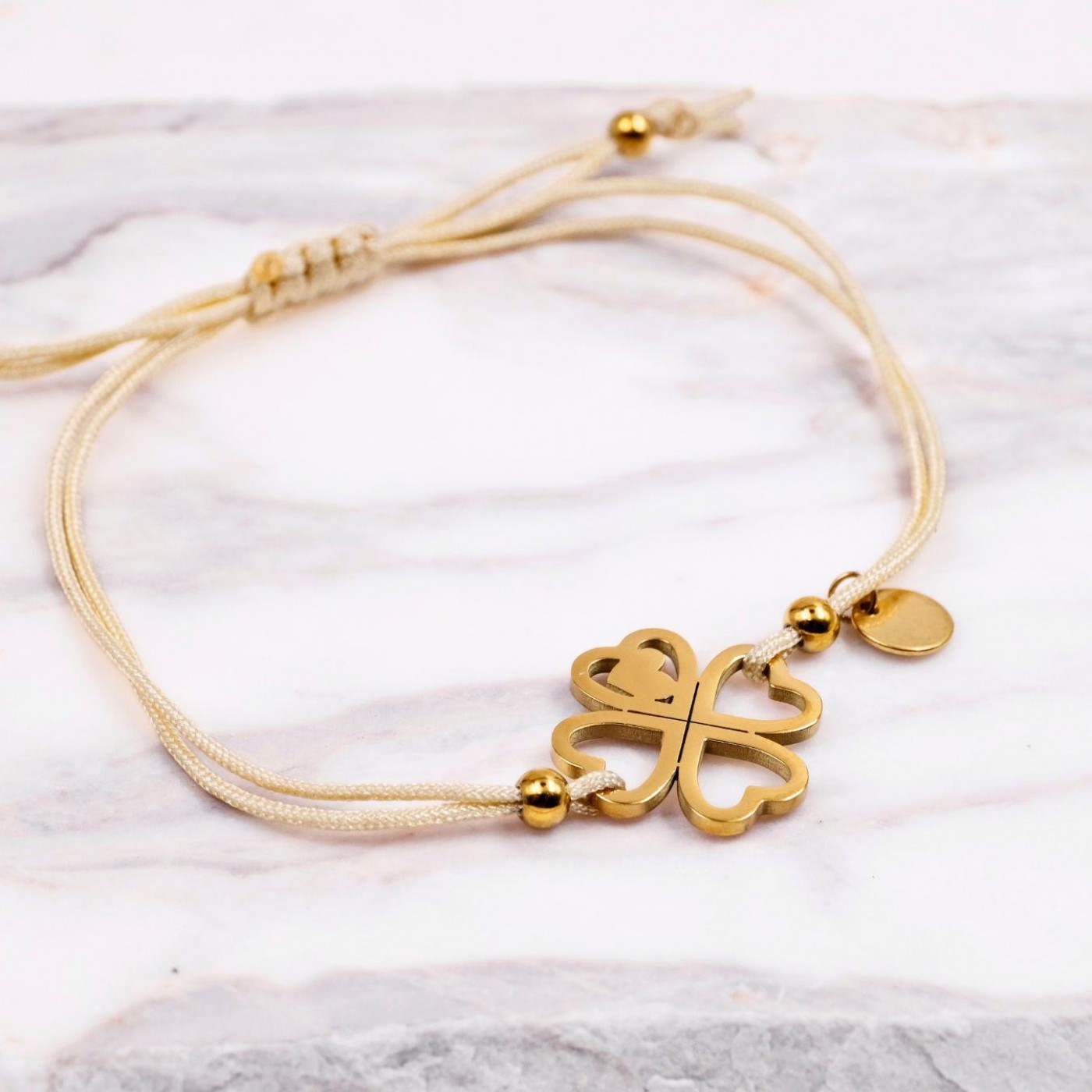 Macramé Stainless Steel Bracelet | Four Leaf Clover Beige — Bracelets from Toolittle — additional view 3