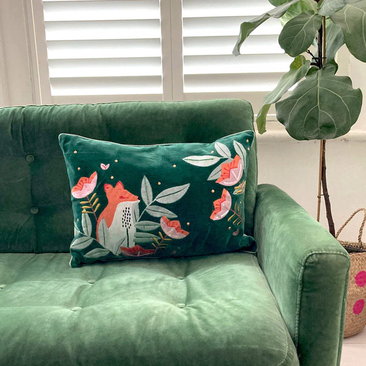 Secret Garden Velvet Fox Cushion