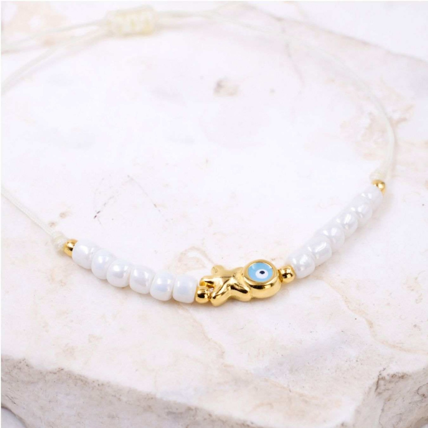 Macramé Bracelet with Gold-Plated Evil Eye & Starfish | Handmade — Bracelets from Toolittle — additional view 2