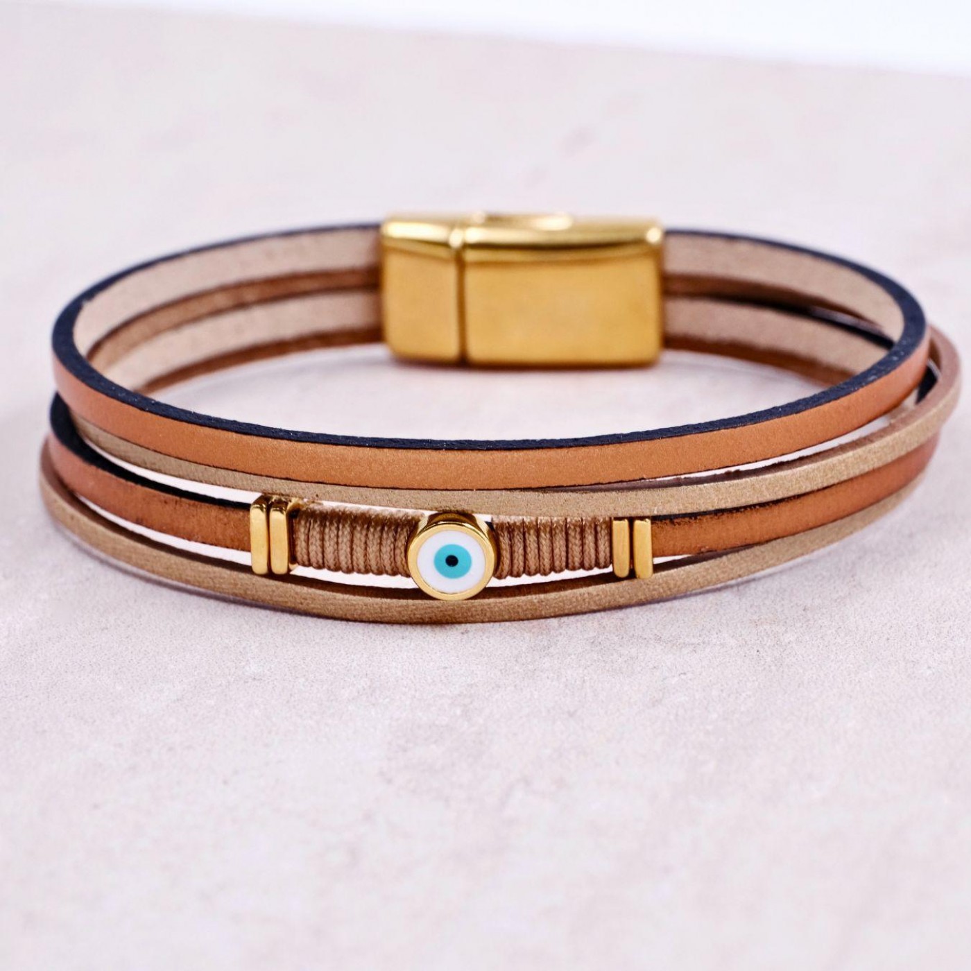 Bronze Leather Bracelet | Enamel Evil Eye — Bracelets from Toolittle — additional view 2