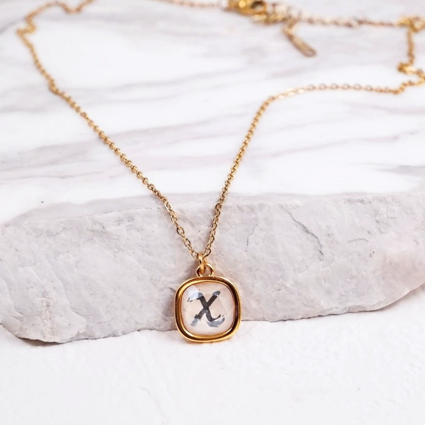 Necklace with Initial Letter: Swarovski Crystal with Engraving