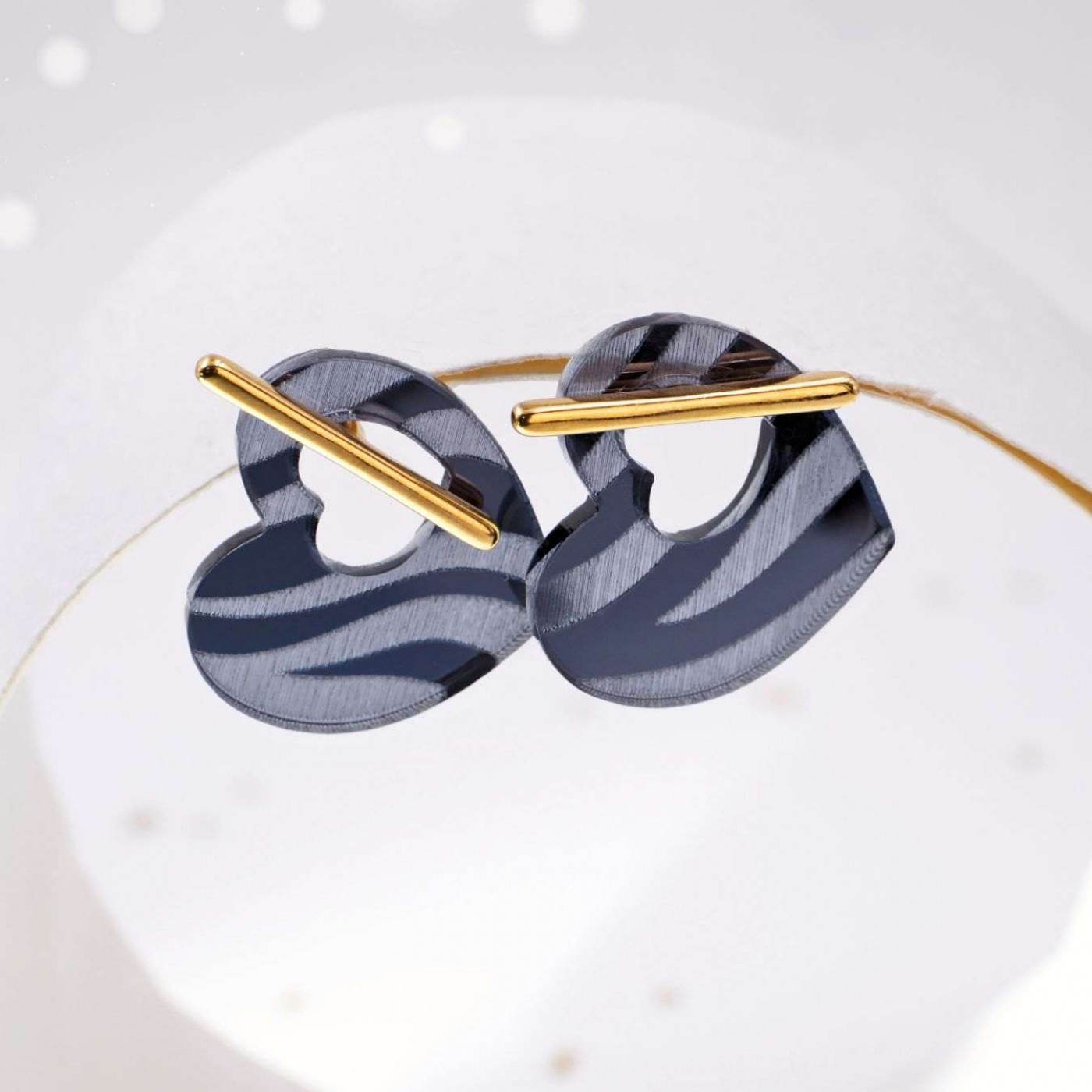 Heart Earrings with Golden Bar - Animal Print — Earrings from Toolittle — additional view 3