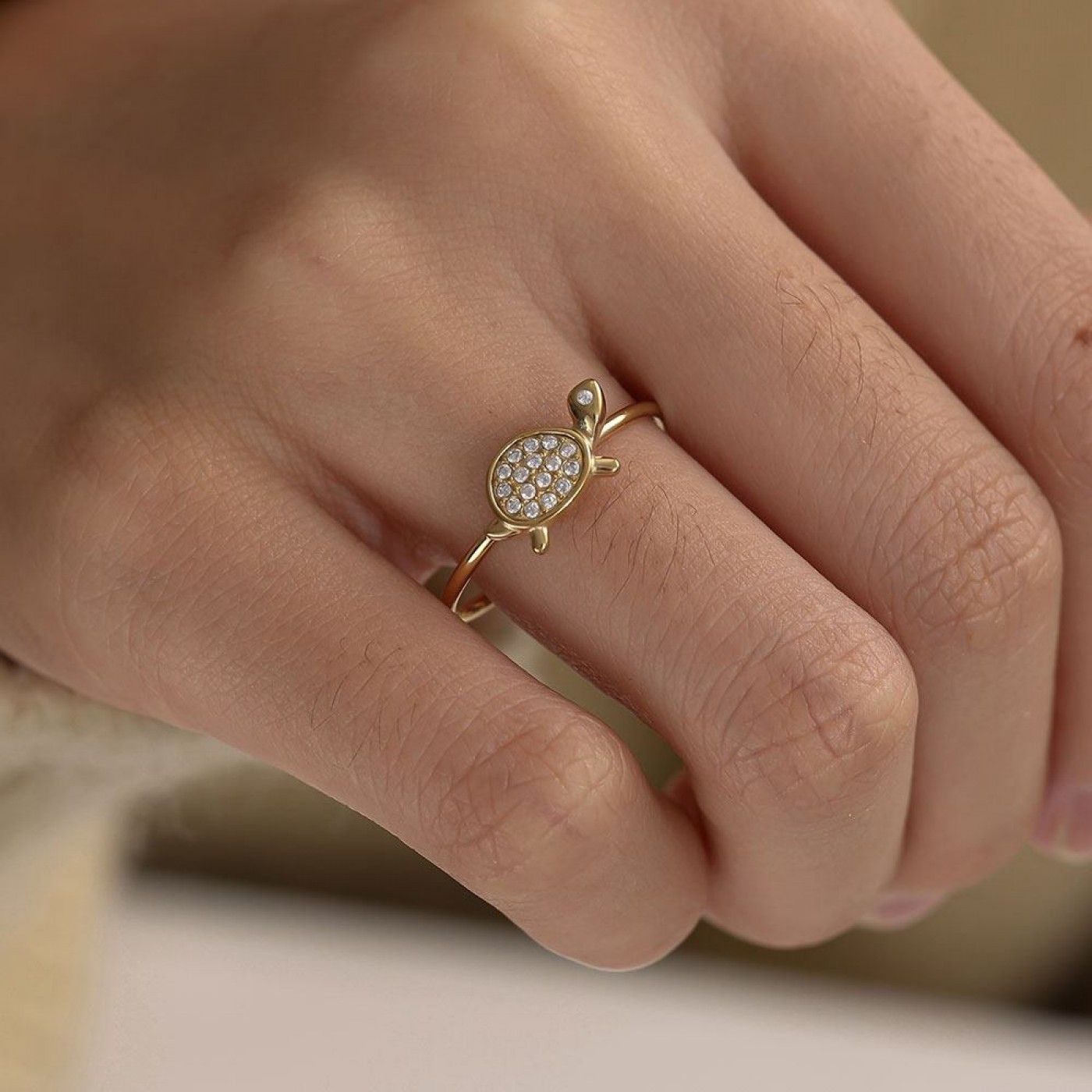 Stainless Steel Ring | Sea Turtle with Rhinestones — Rings from Toolittle — additional view 2