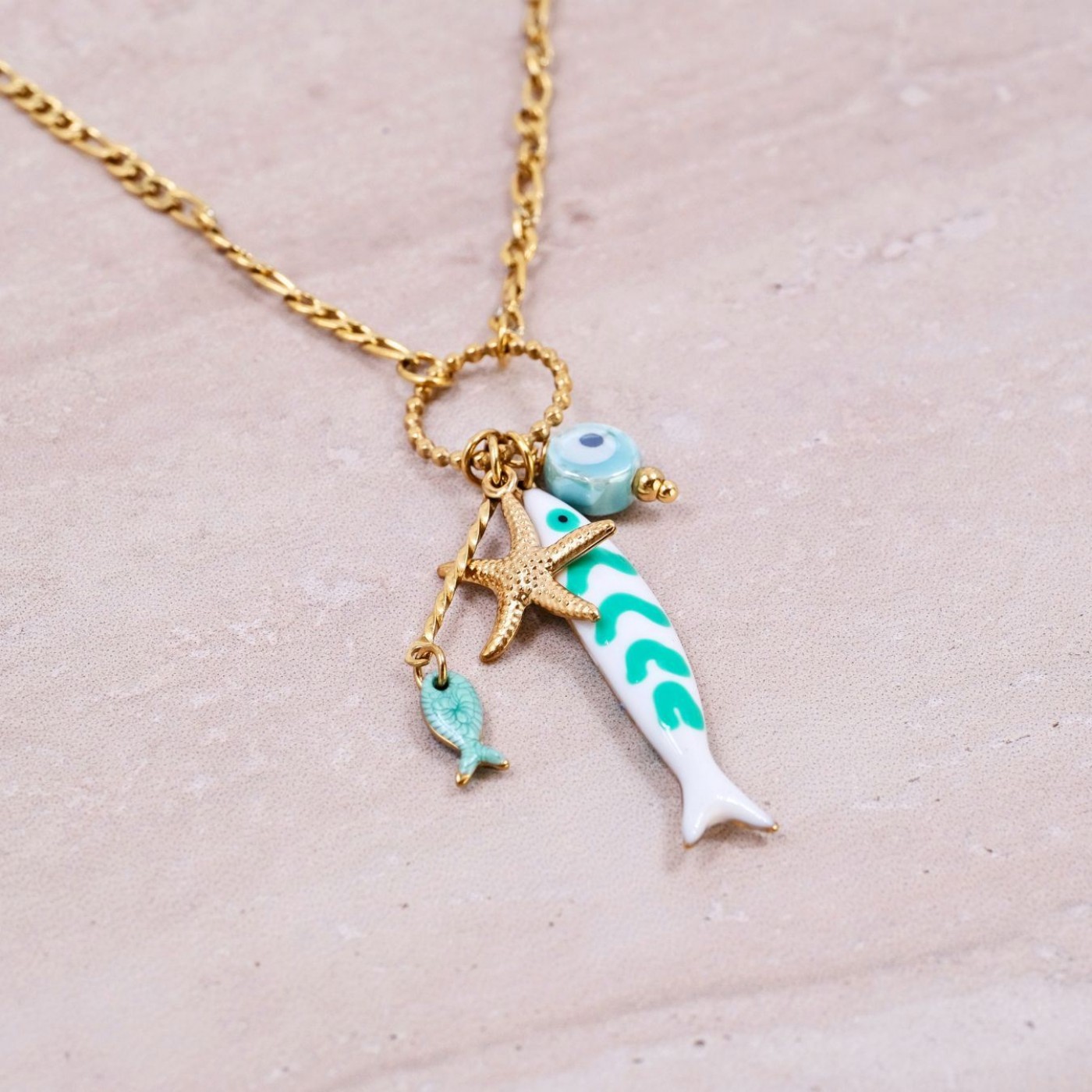 Stainless Steel Jewelry: Tropical Sea Life Necklace - Turquoise — Necklaces from Toolittle — additional view 2