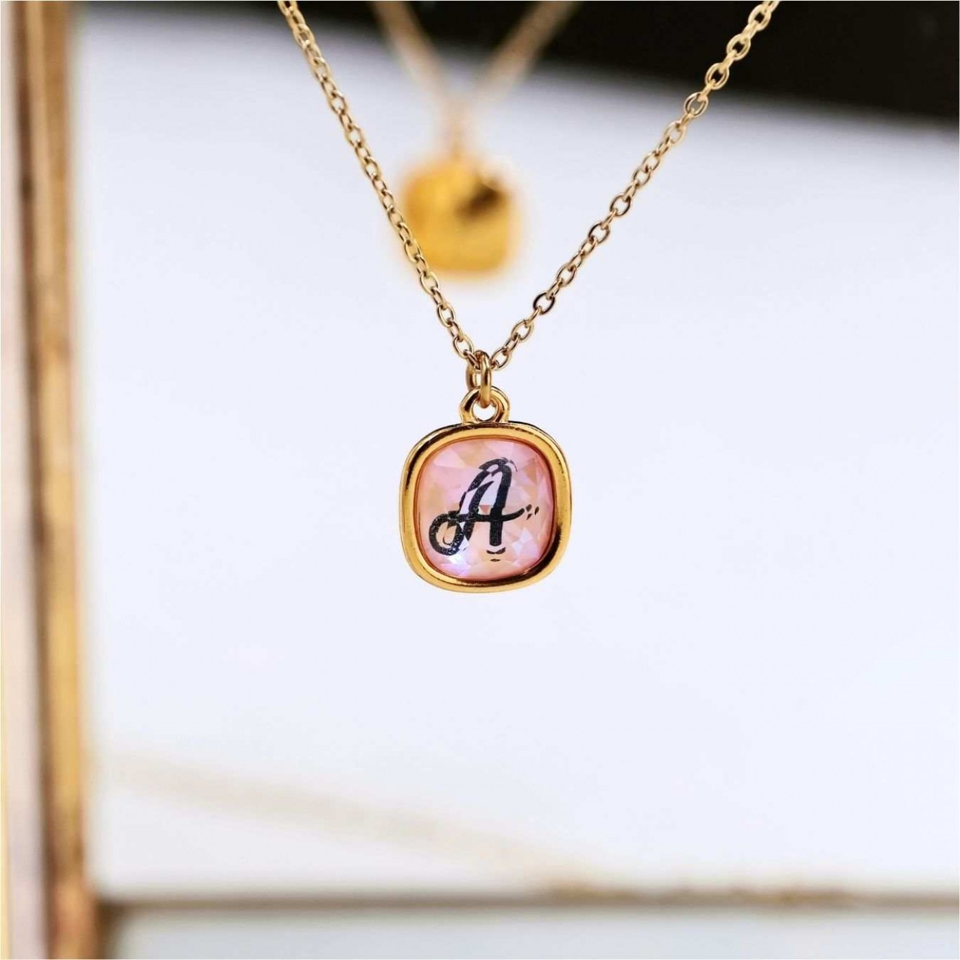 Necklace with Initial Letter: Swarovski Crystal Salmon — Necklaces from Toolittle — additional view 4