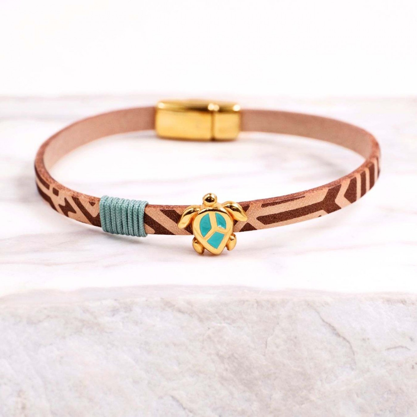 Enamelled Sea-turtle Bracelet | Engraved Leather — Bracelets from Toolittle — additional view 2
