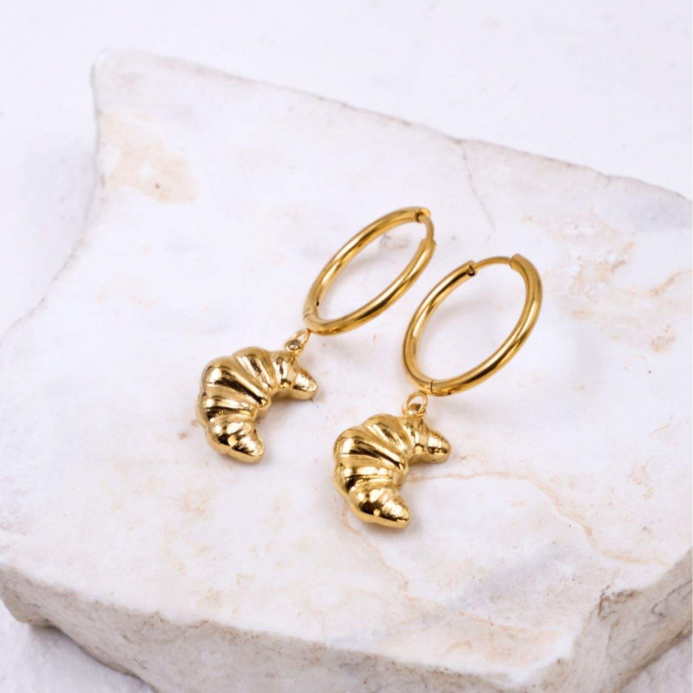 Gold-plated Hoop Earrings | Croissant Charm — Earrings from Toolittle — additional view 2