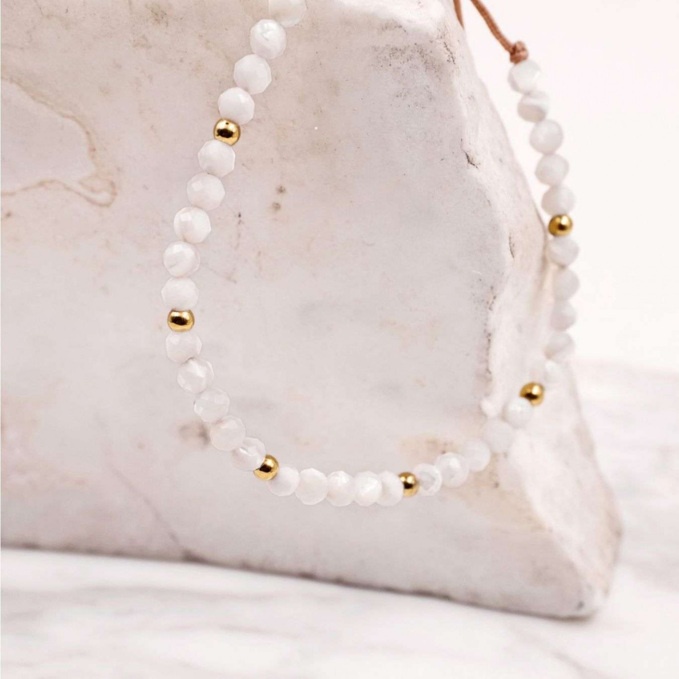 Macramé Bracelet with Crystals & Semiprecious Stones | White — Bracelets from Toolittle — additional view 4