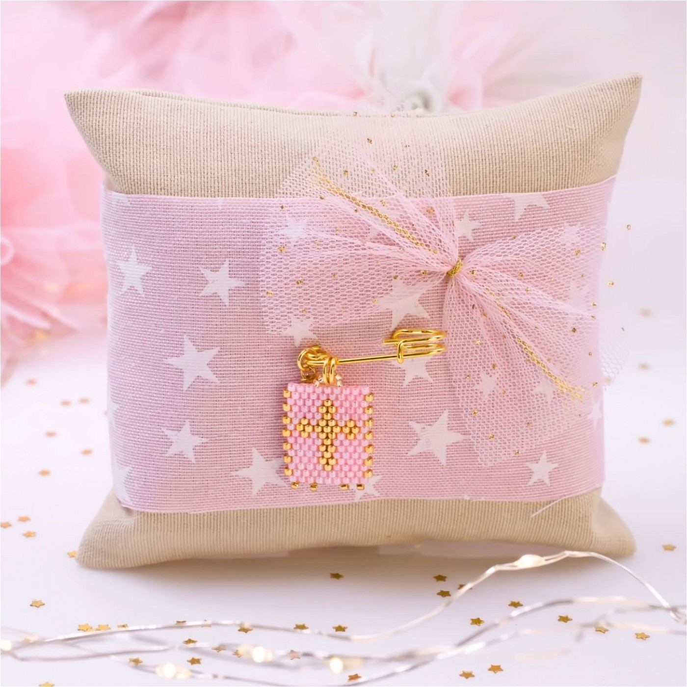 Handmade Newborn Blessing Pillow – Girl: Miyuki Beaded Cross — Pendants & charms from Toolittle — additional view 2