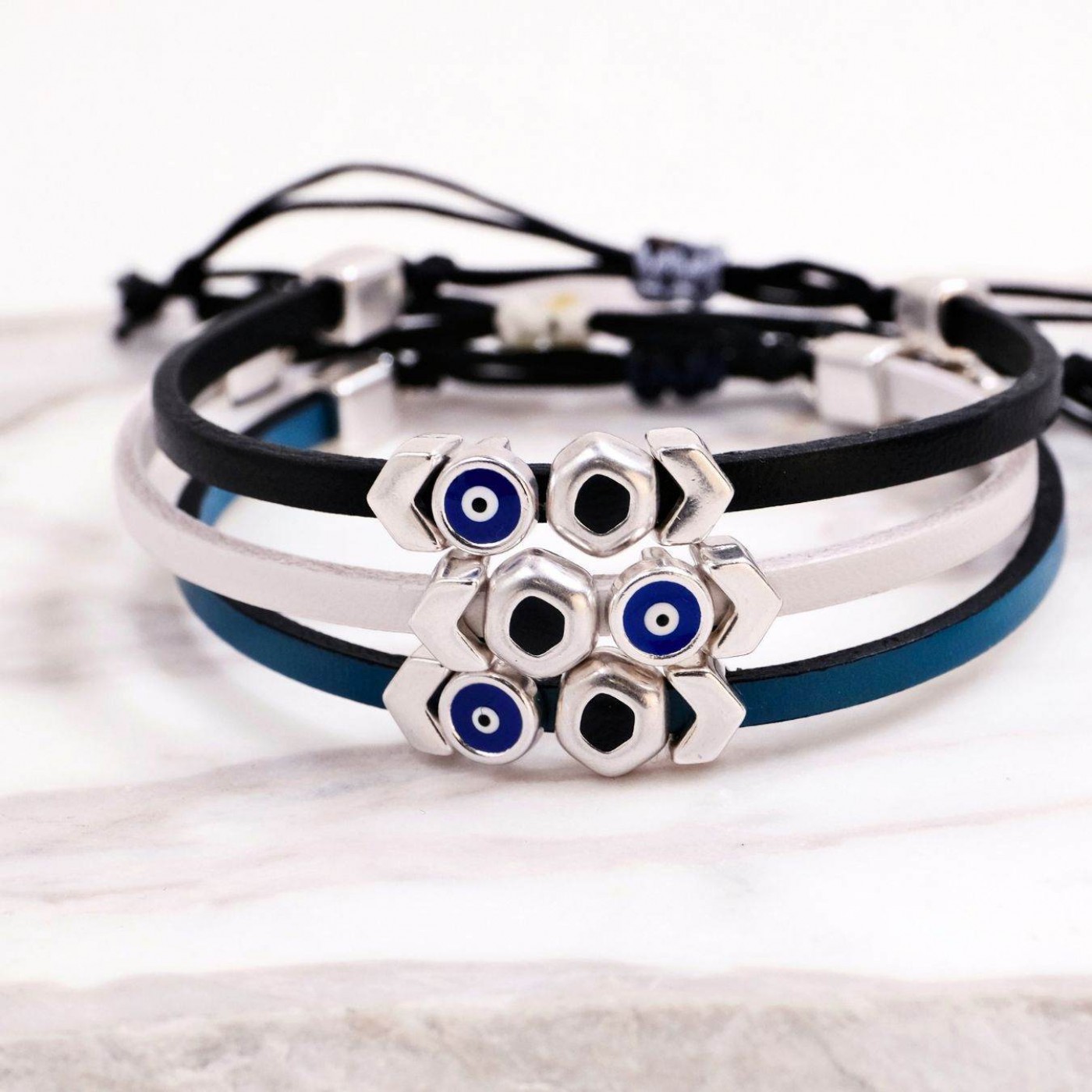 Men's Leather Bracelets | Evil Eye & Enamel — Bracelets from Toolittle — additional view 5