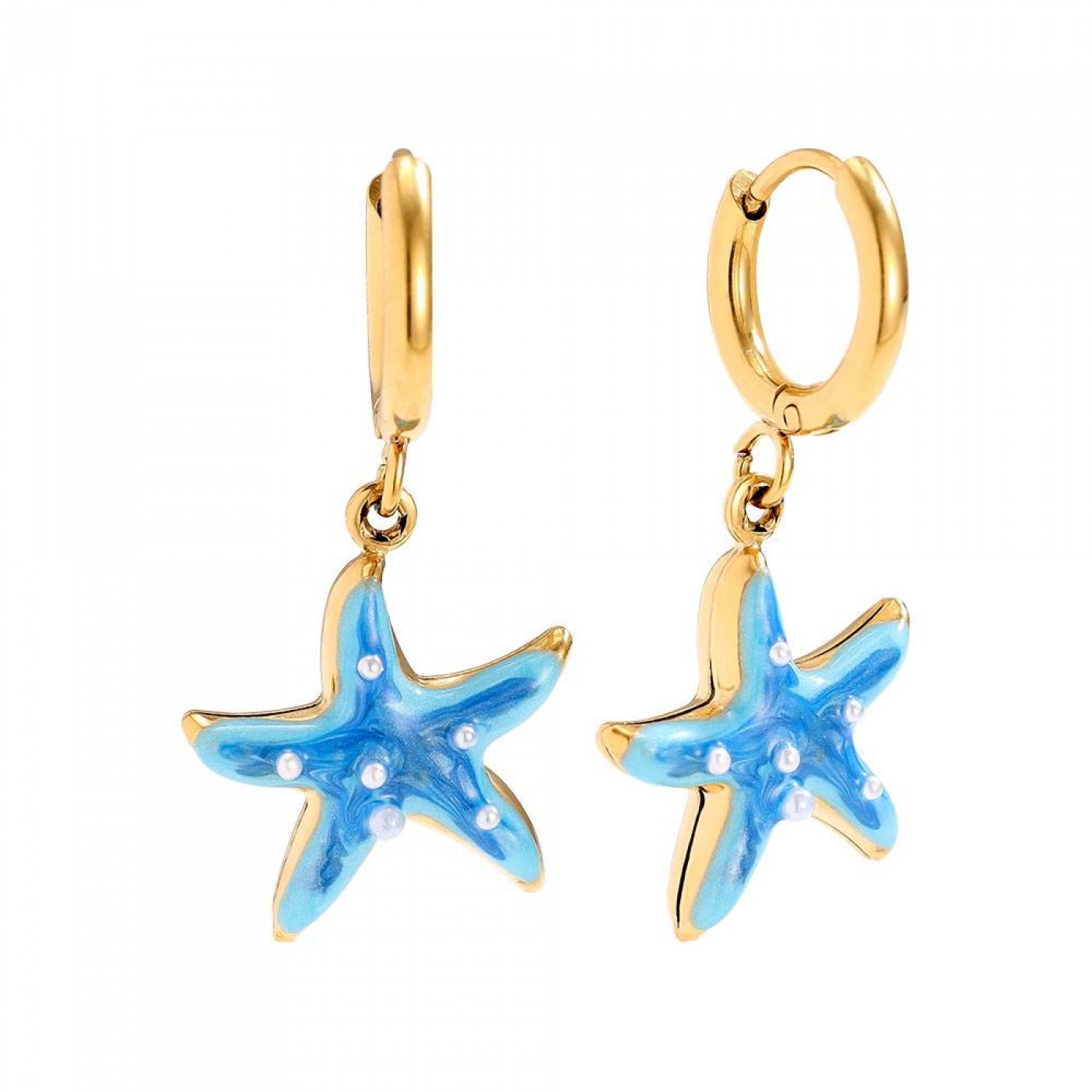 Stainless Steel | Starfish Hoop Earrings with Enamel — Earrings from Toolittle — additional view 3