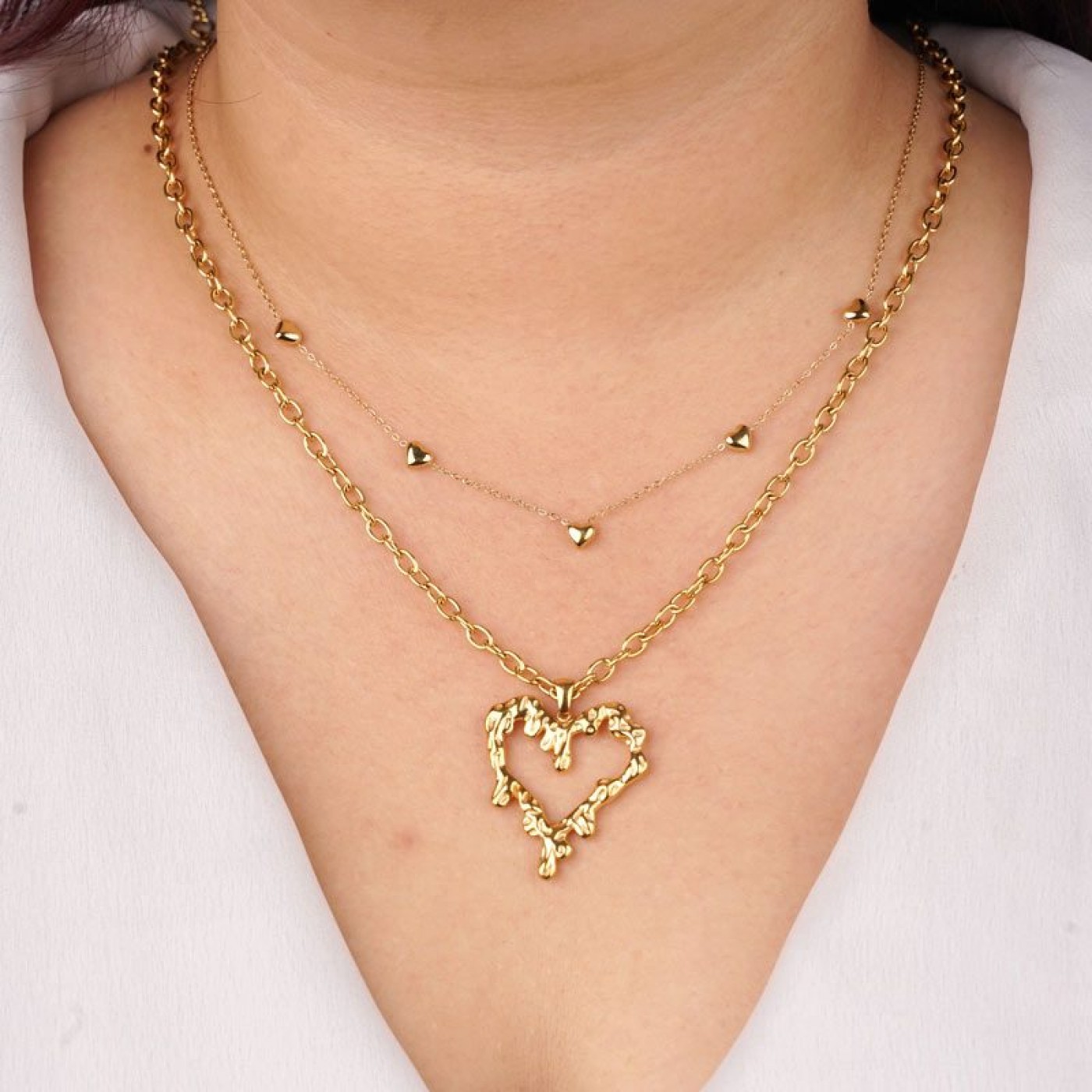 Stainless Steel Necklace | Quintet Hearts