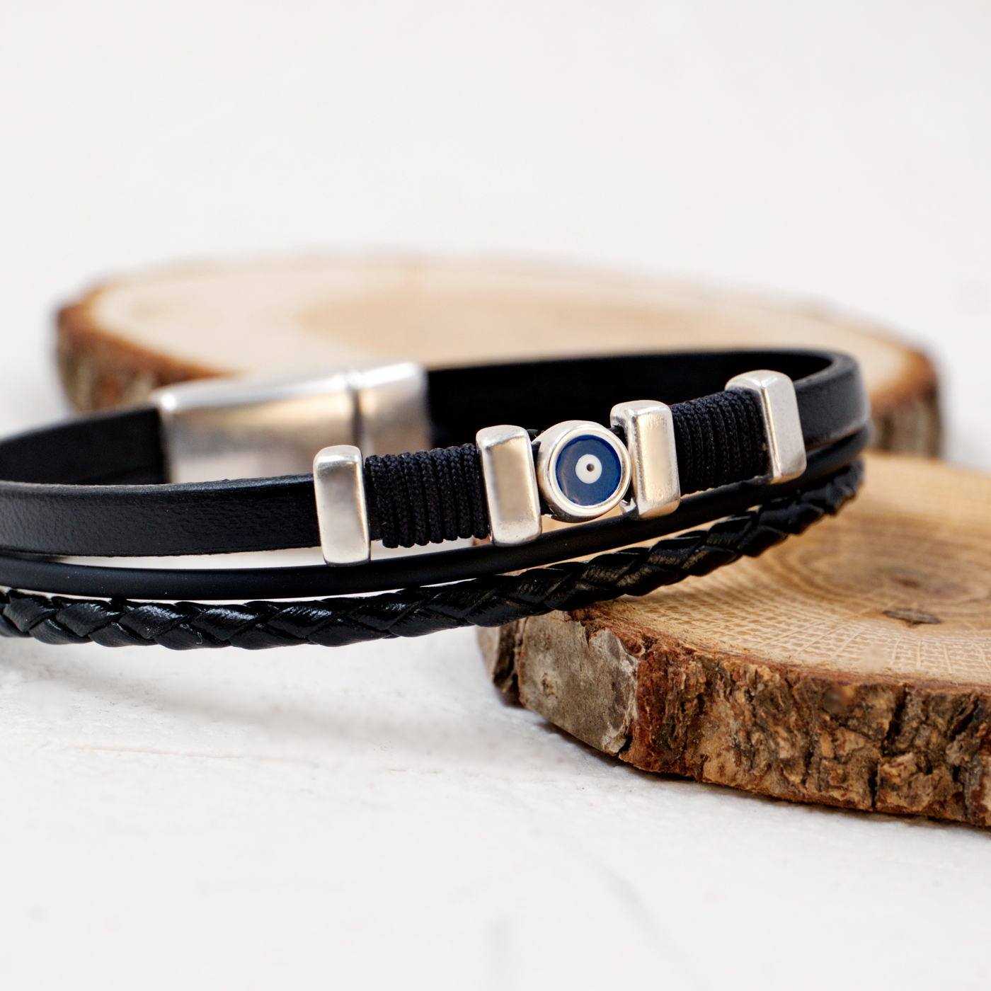 Evil Eye Leather Men's Bracelet — Bracelets from Toolittle — additional view 3