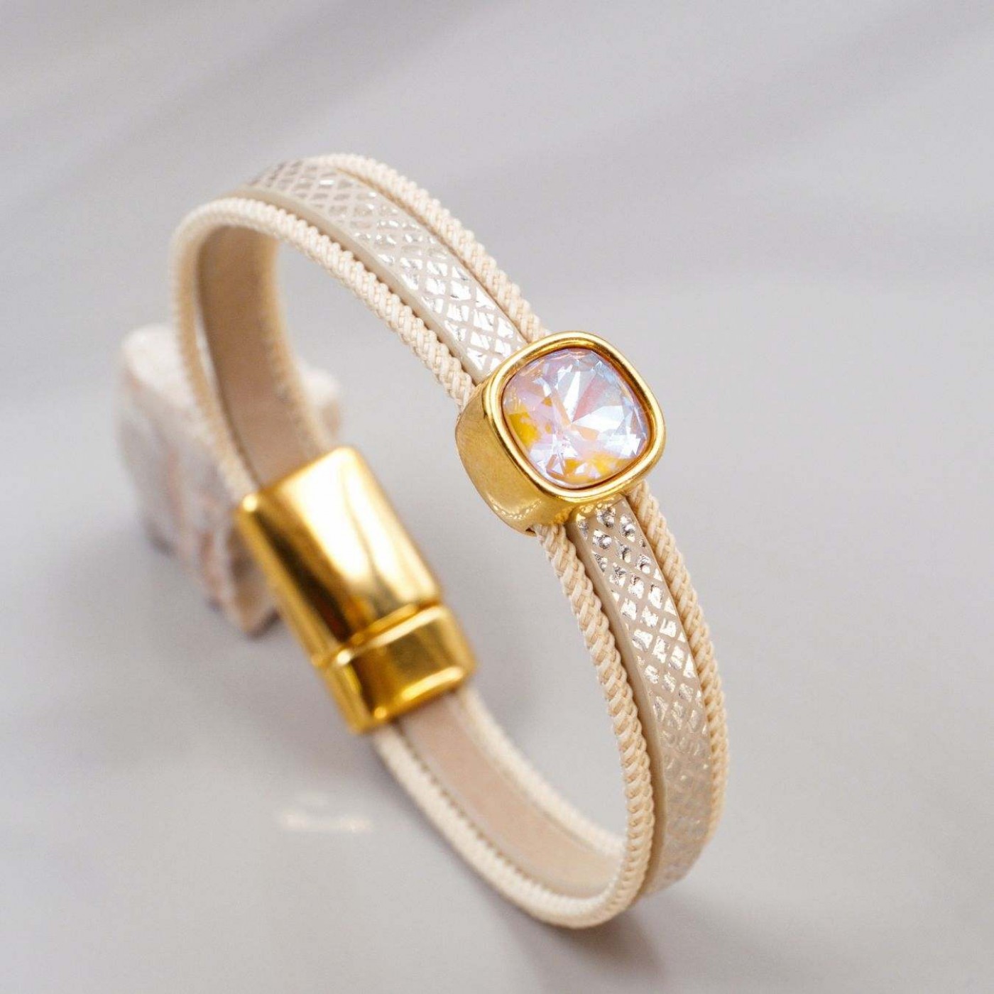Beige Crystal Leather Bracelet — Bracelets from Toolittle — additional view 4