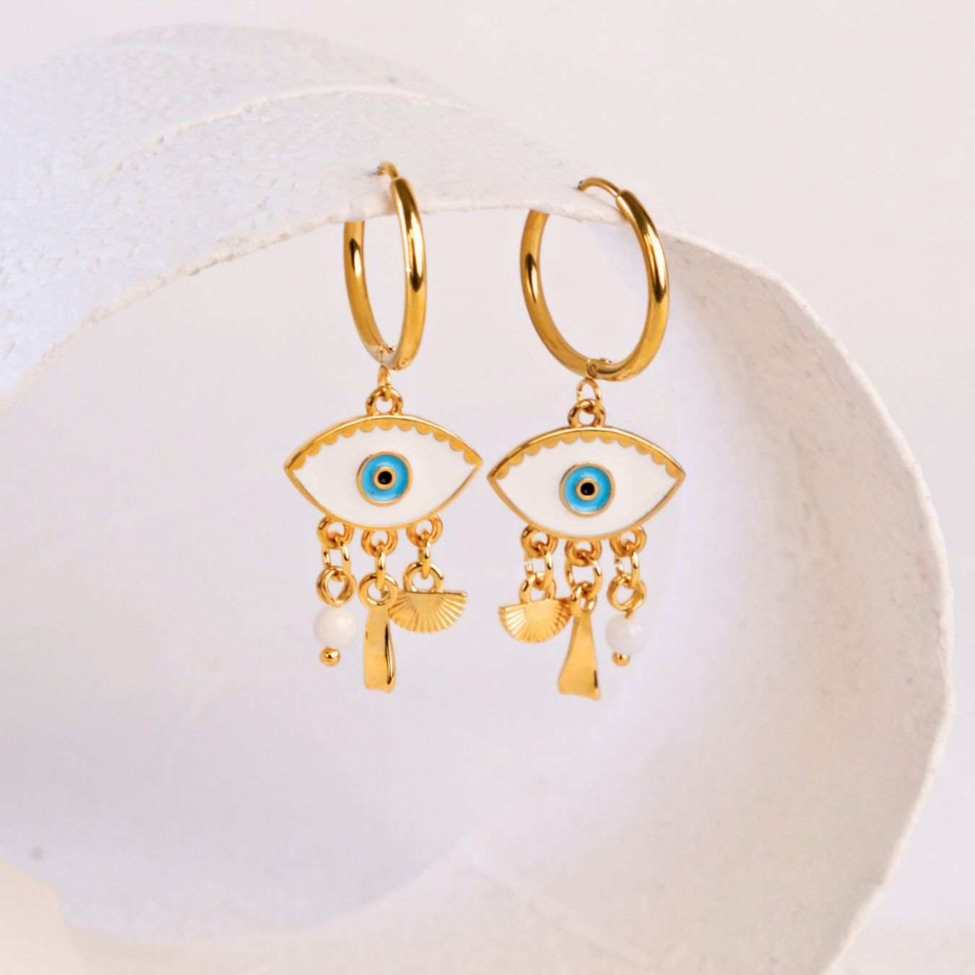 Gold-plated Hoop Earrings | Enamelled Evil Eye — Earrings from Toolittle — additional view 7