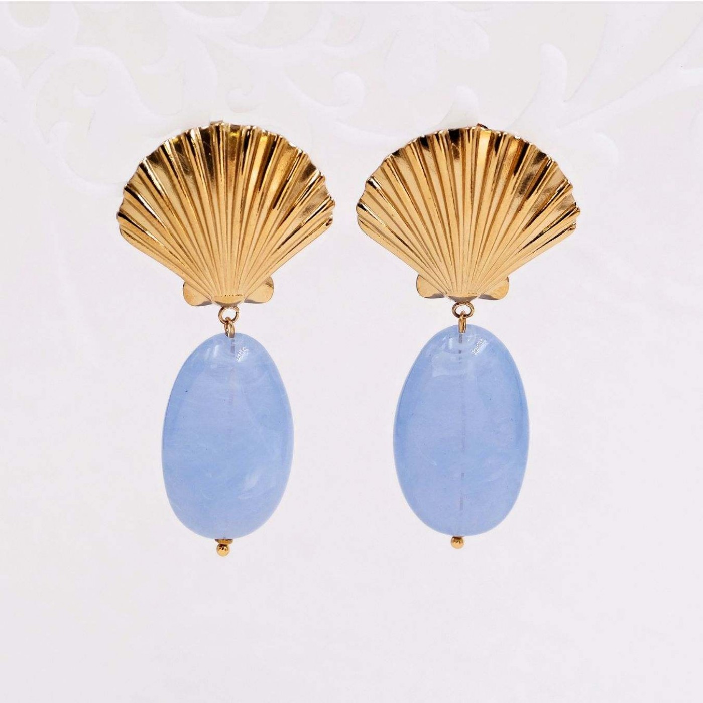 Gold-plated Clam Shell & Stone Earrings | Stainless — Earrings from Toolittle — additional view 5