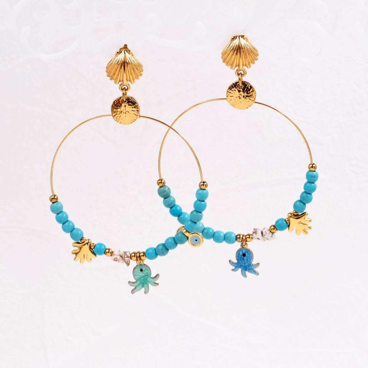Sea Life Hoop Earrings | Howlite & Enamel — Earrings from Toolittle — additional view 4