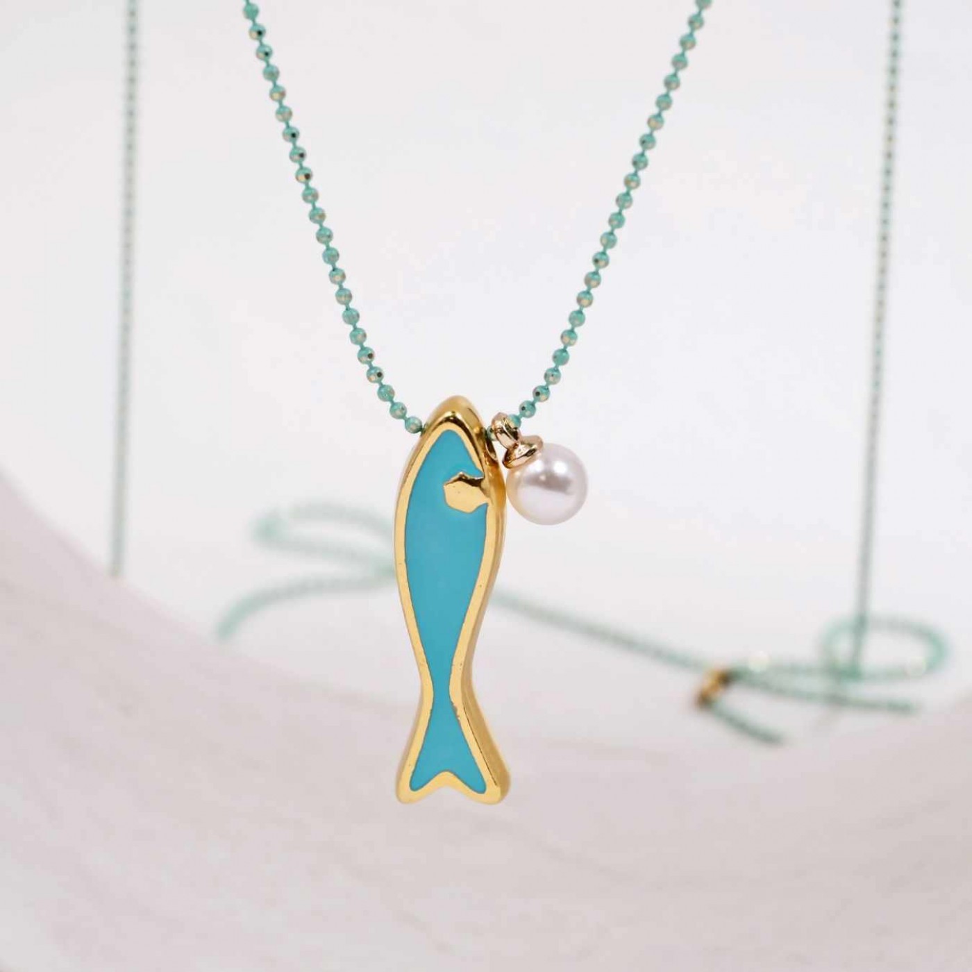 Gold-plated Long Necklace | Enamelled Fish Charm — Necklaces from Toolittle — additional view 5