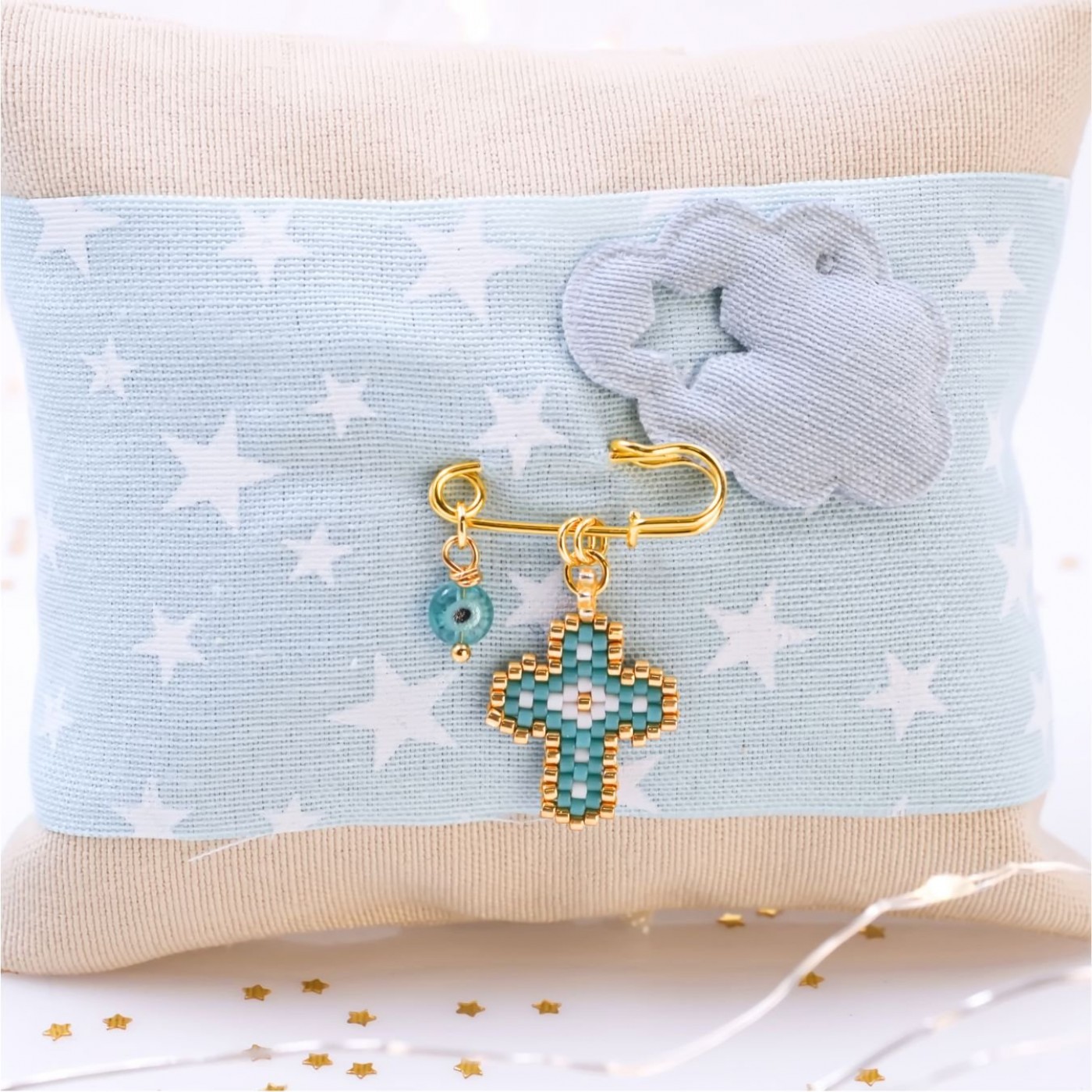Handmade Newborn Blessing Pillow – Boy: Miyuki Beaded Cross — Pendants & charms from Toolittle — additional view 3