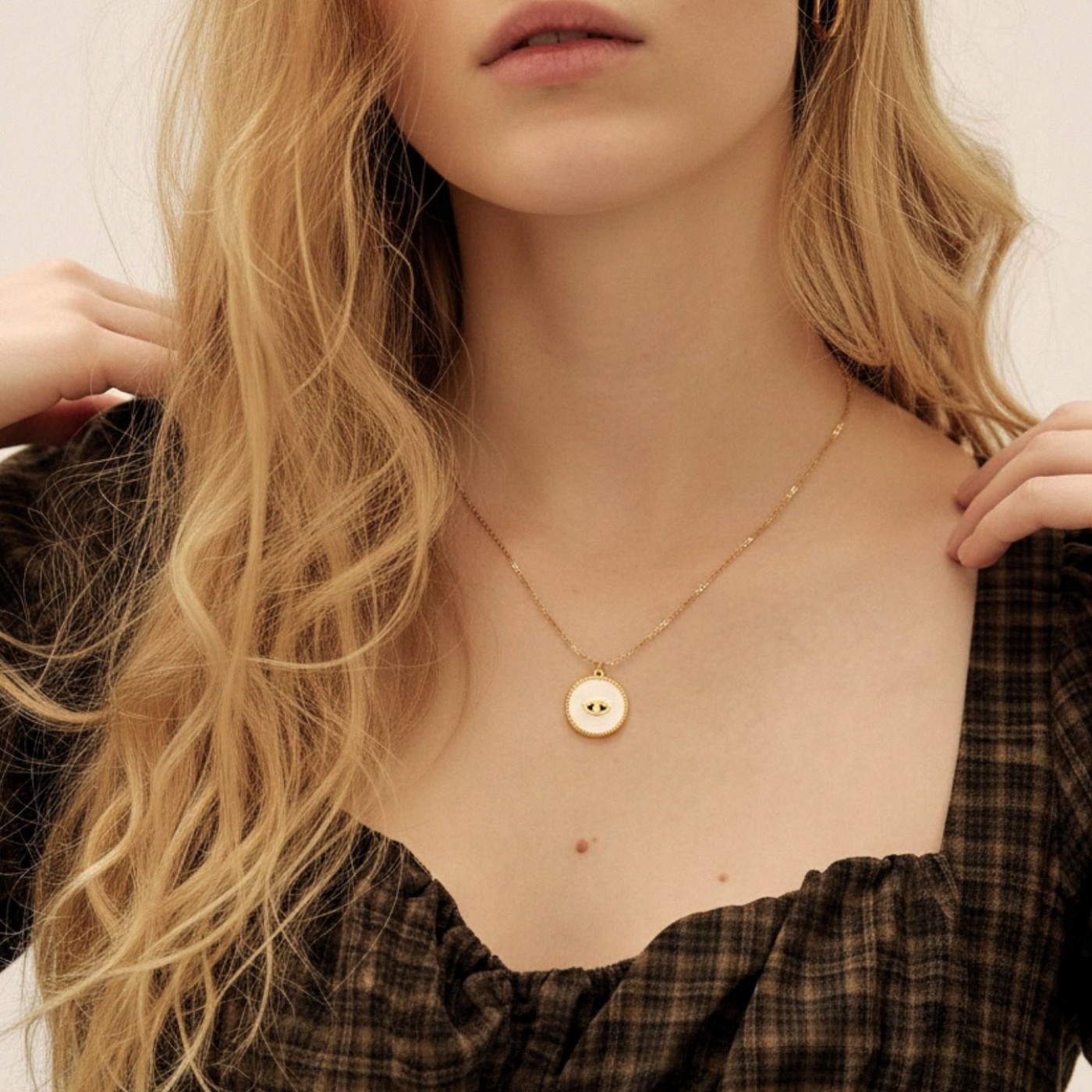 Gold-plated Eye Necklace - Stainless Steel & Enamel