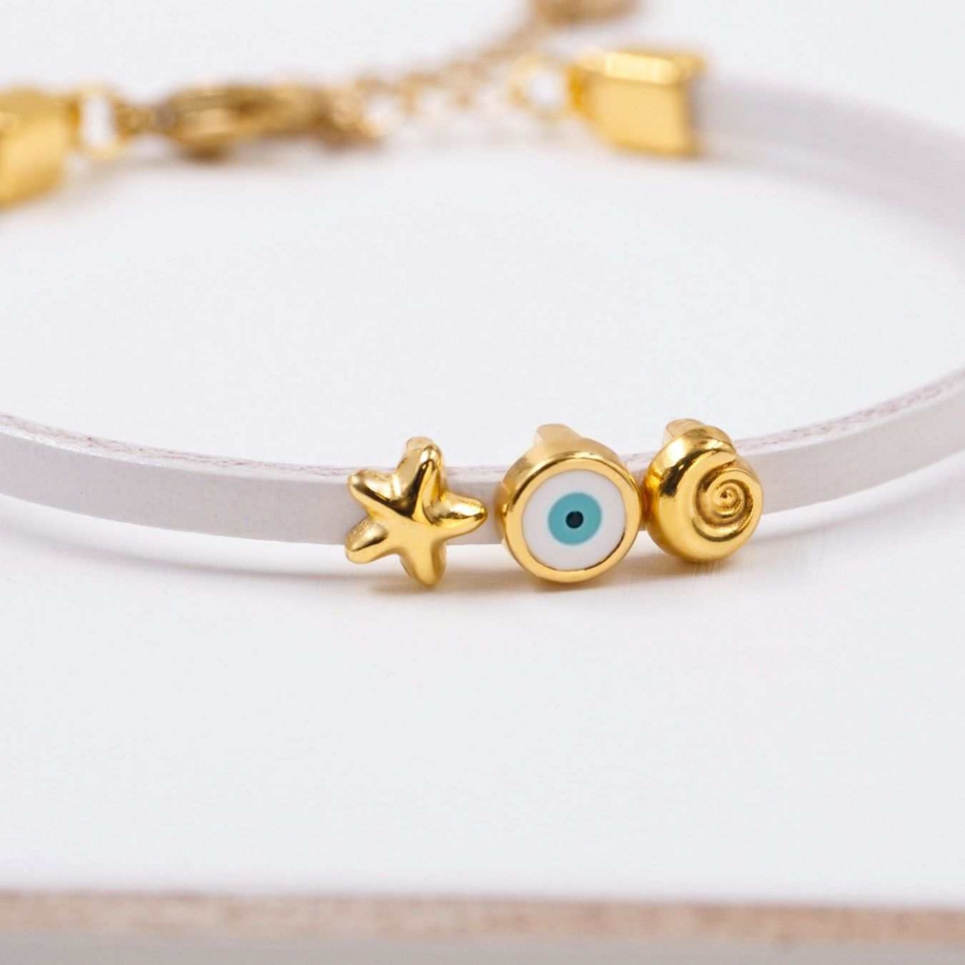 Handcrafted Leather Bracelet | Evil Eye & Marine Charms — Bracelets from Toolittle — additional view 2