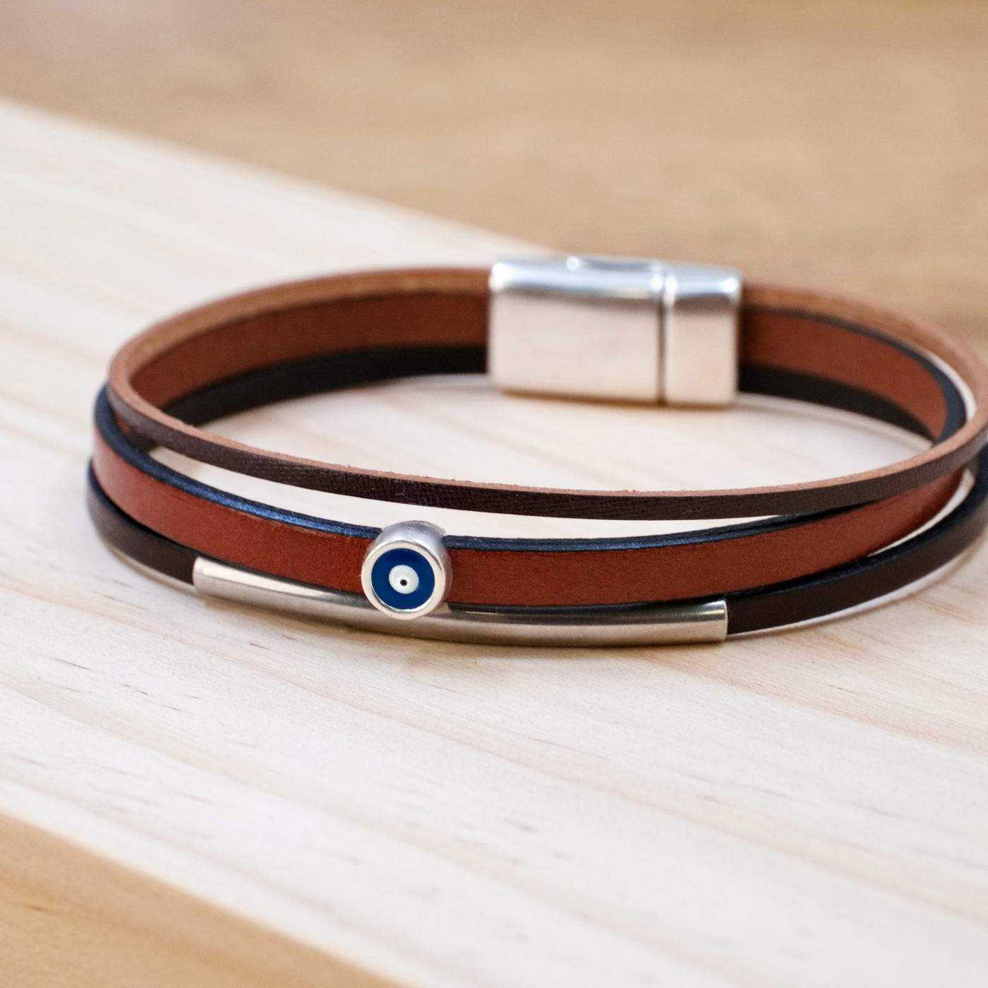 Leather Men's Bracelet with Evil Eye — Bracelets from Toolittle — additional view 3