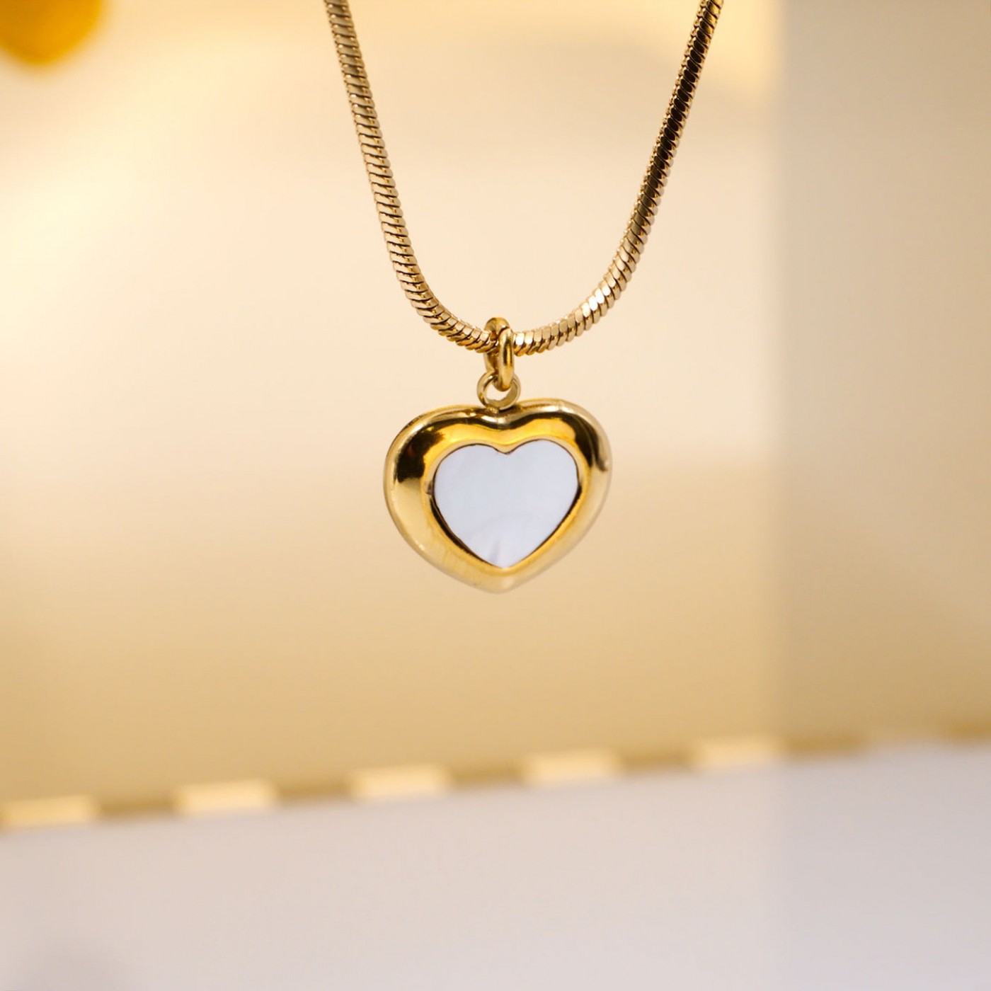 Mother of Pearl Elegance: Steel Heart Necklace — Necklaces from Toolittle — additional view 3