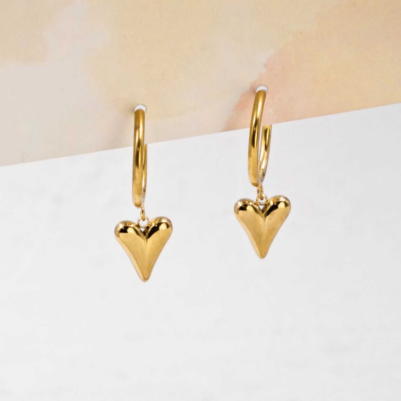 Gold-plated Hoop Earrings | Heart Charm — Earrings from Toolittle — additional view 3