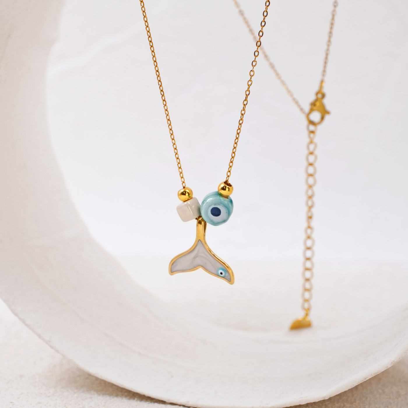 Enamelled Fish Tail & Evil Eye Necklace — Necklaces from Toolittle — additional view 3