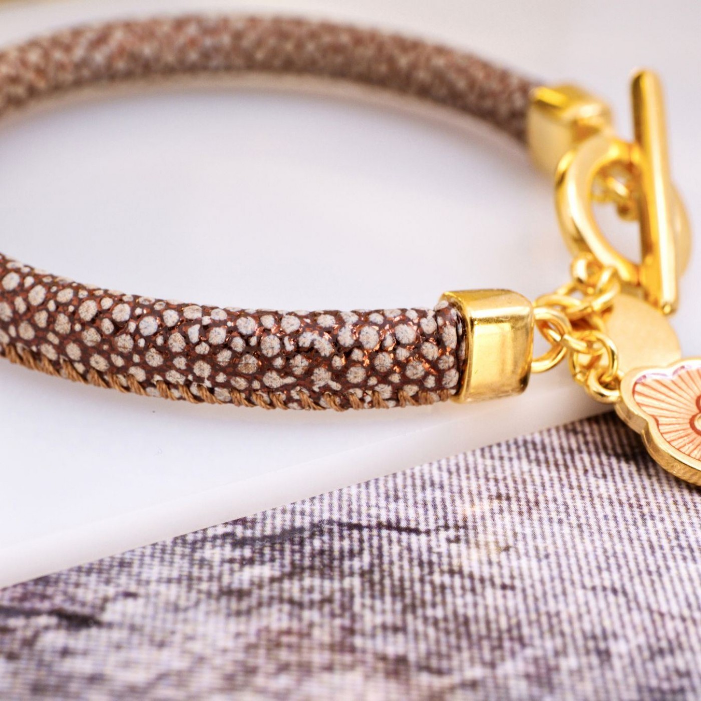 Golden Line – Handmade Vegan Leather Bracelet — Bracelets from Toolittle — additional view 2