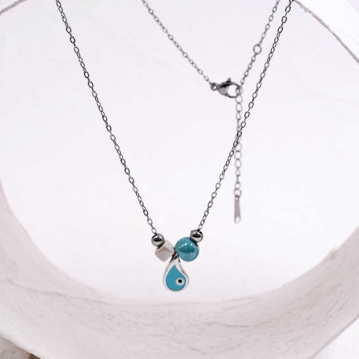 Silver/Gold-plated Necklace: Enamelled Evil Eye-Drop — Necklaces from Toolittle — additional view 5