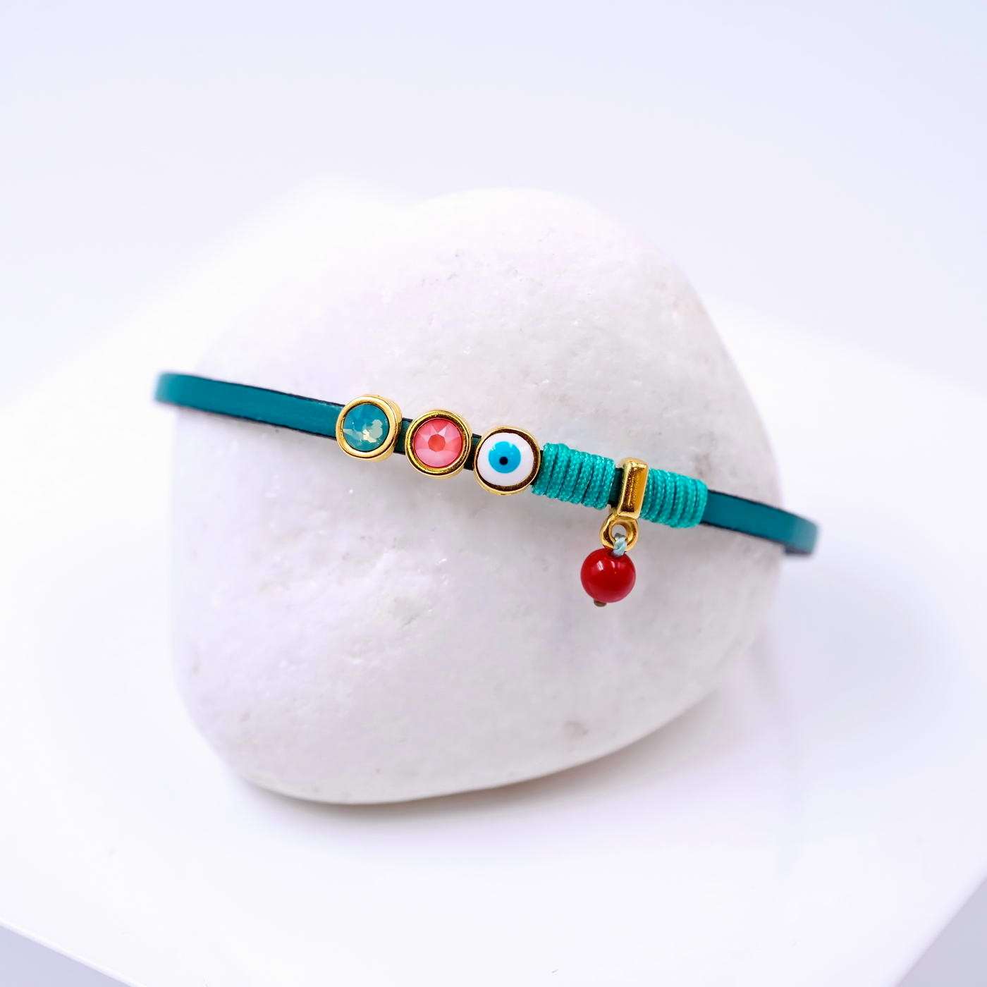 Evil Eye & Crystals Leather Bracelet