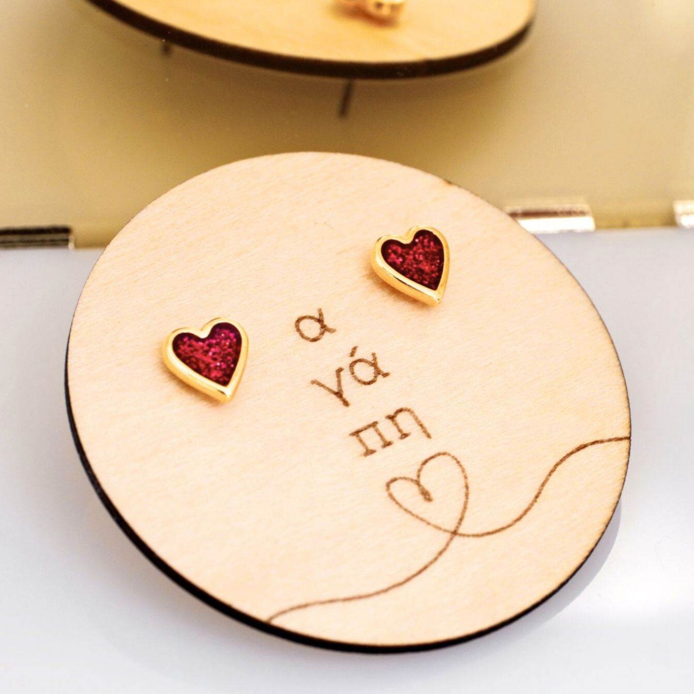 Gold-plated Heart Earrings with Enamel — Earrings from Toolittle — additional view 2