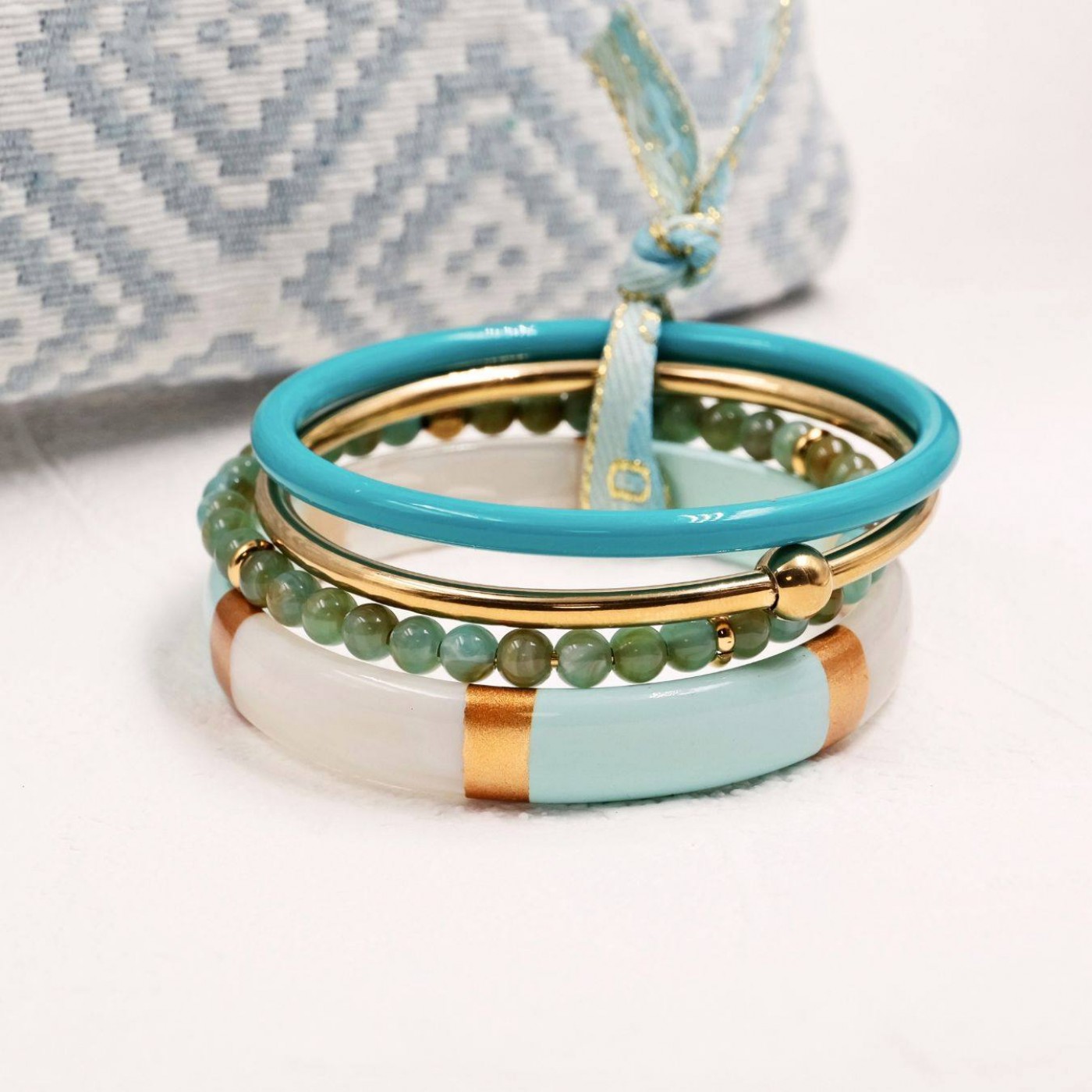 Set of Stainless Steel Bracelets - Turquoise — Bracelets from Toolittle — additional view 2