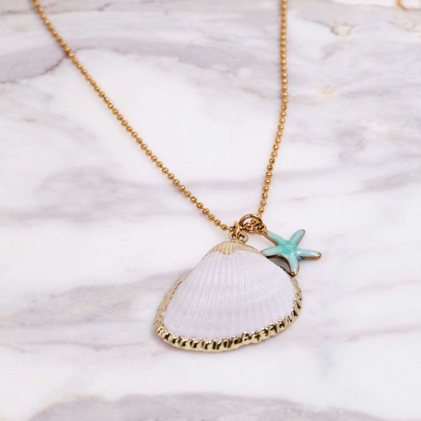 Gold-plated Long Necklace | Sea Shell & Enamelled Starfish — Necklaces from Toolittle — additional view 5