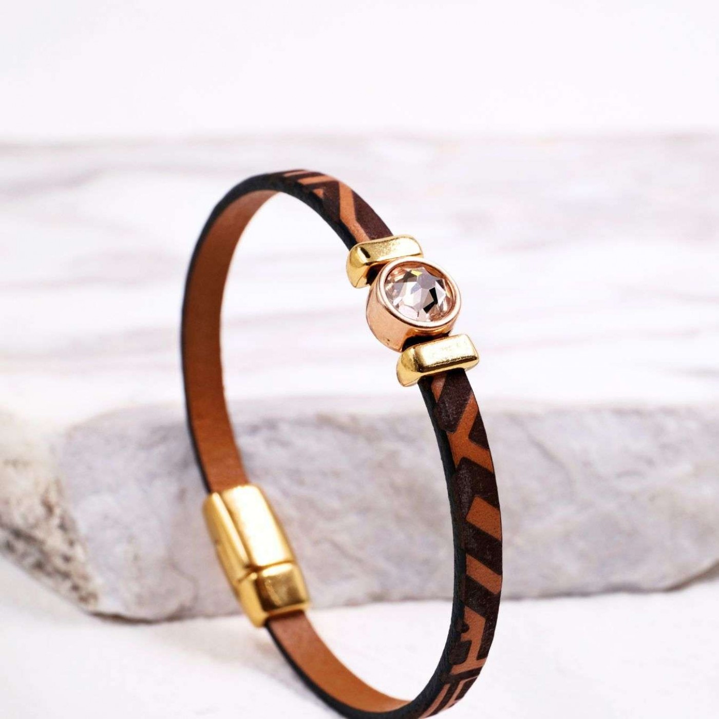 Swarovski Crystal Bracelet | Engraved Leather - Brown — Bracelets from Toolittle — additional view 5