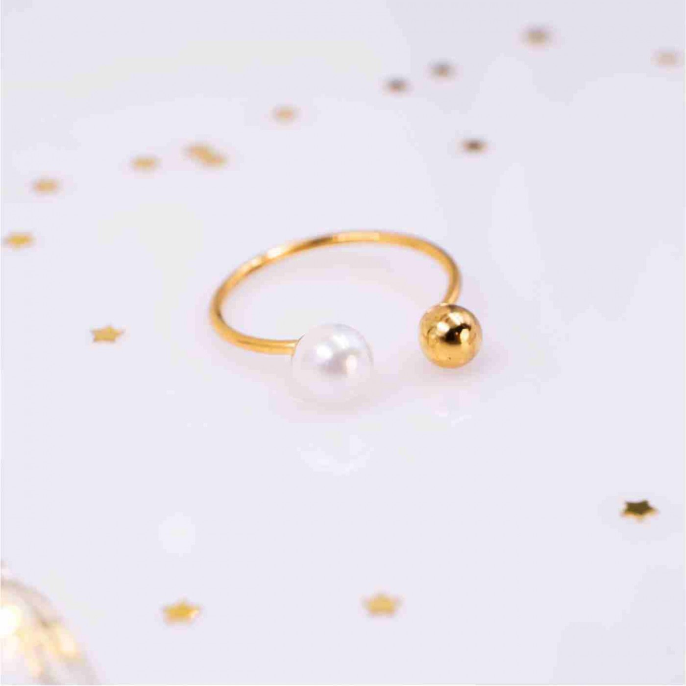 Gold-Plated Stainless Steel & Pearl Ring — Rings from Toolittle — additional view 3