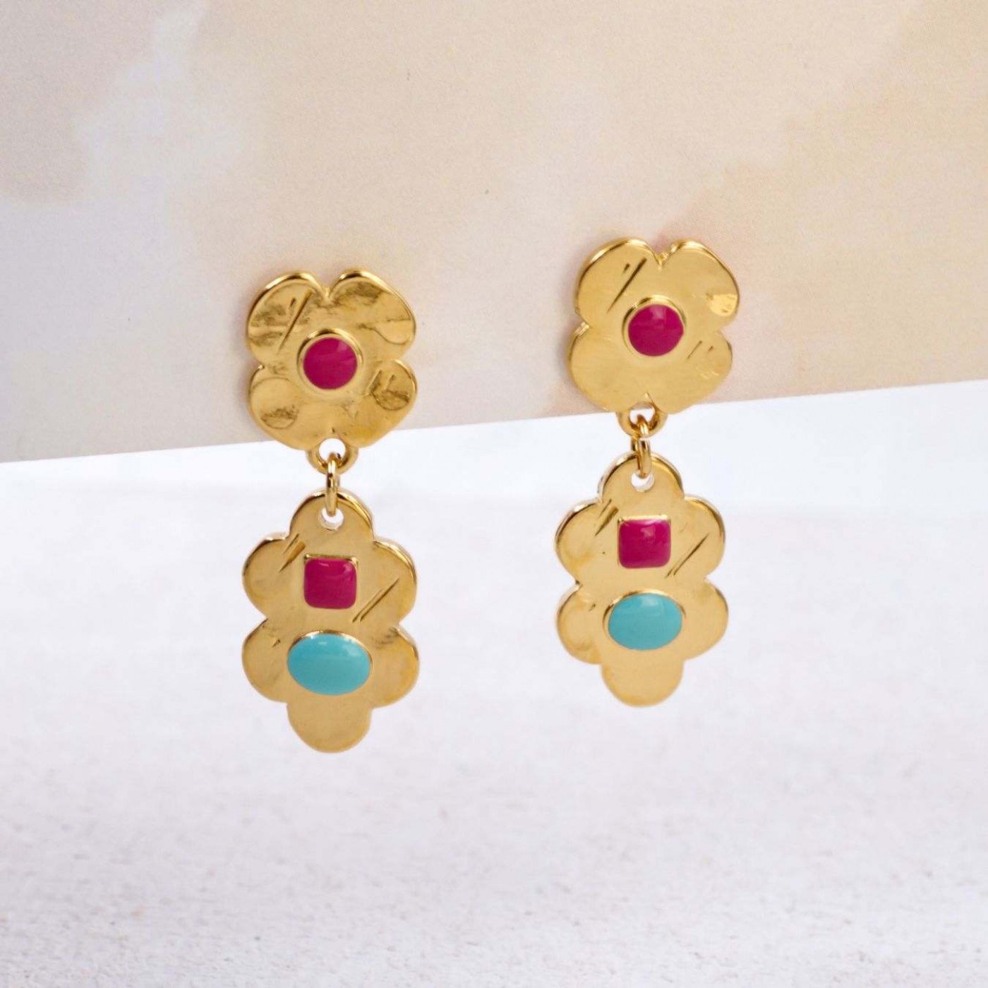 Gold-Plated Flower Earrings with Enamel — Earrings from Toolittle — additional view 5